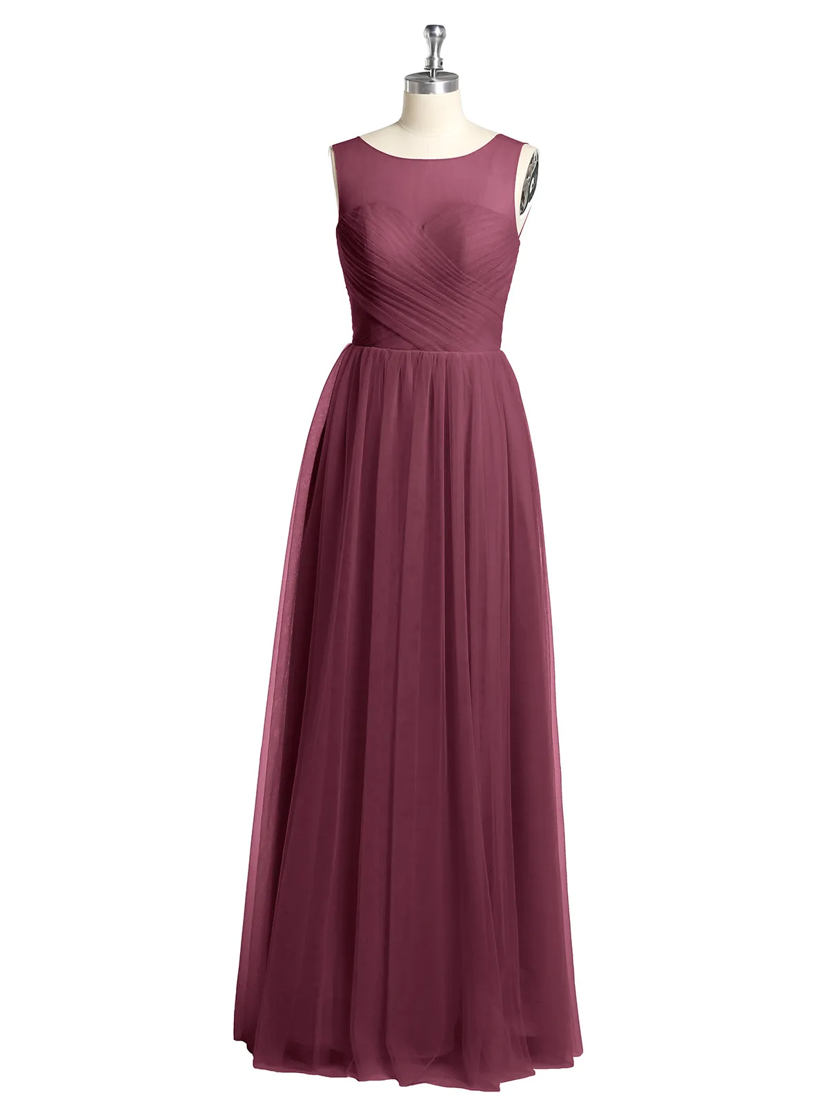 Illusion Neck Cross Tulle Bridesmaid Dresses-Mulberry