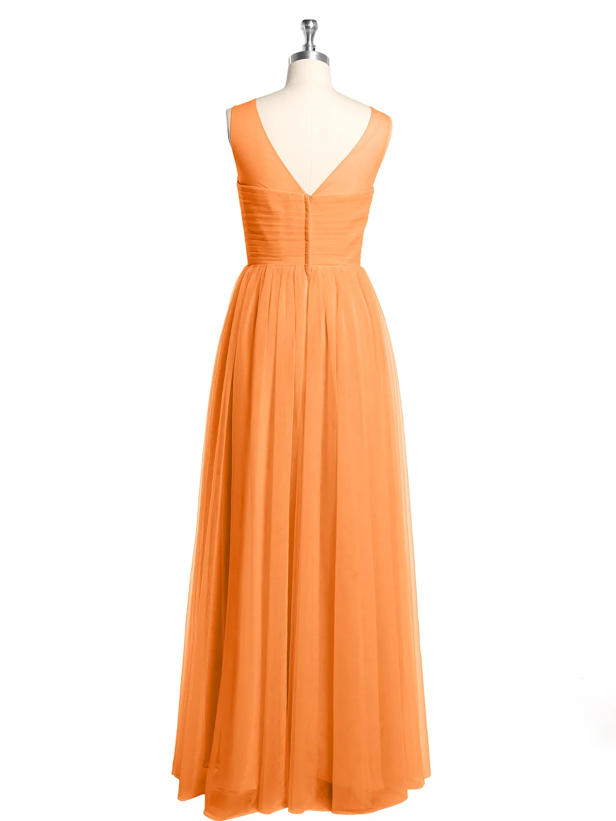 Illusion Neck Cross Tulle Bridesmaid Dresses-Orange