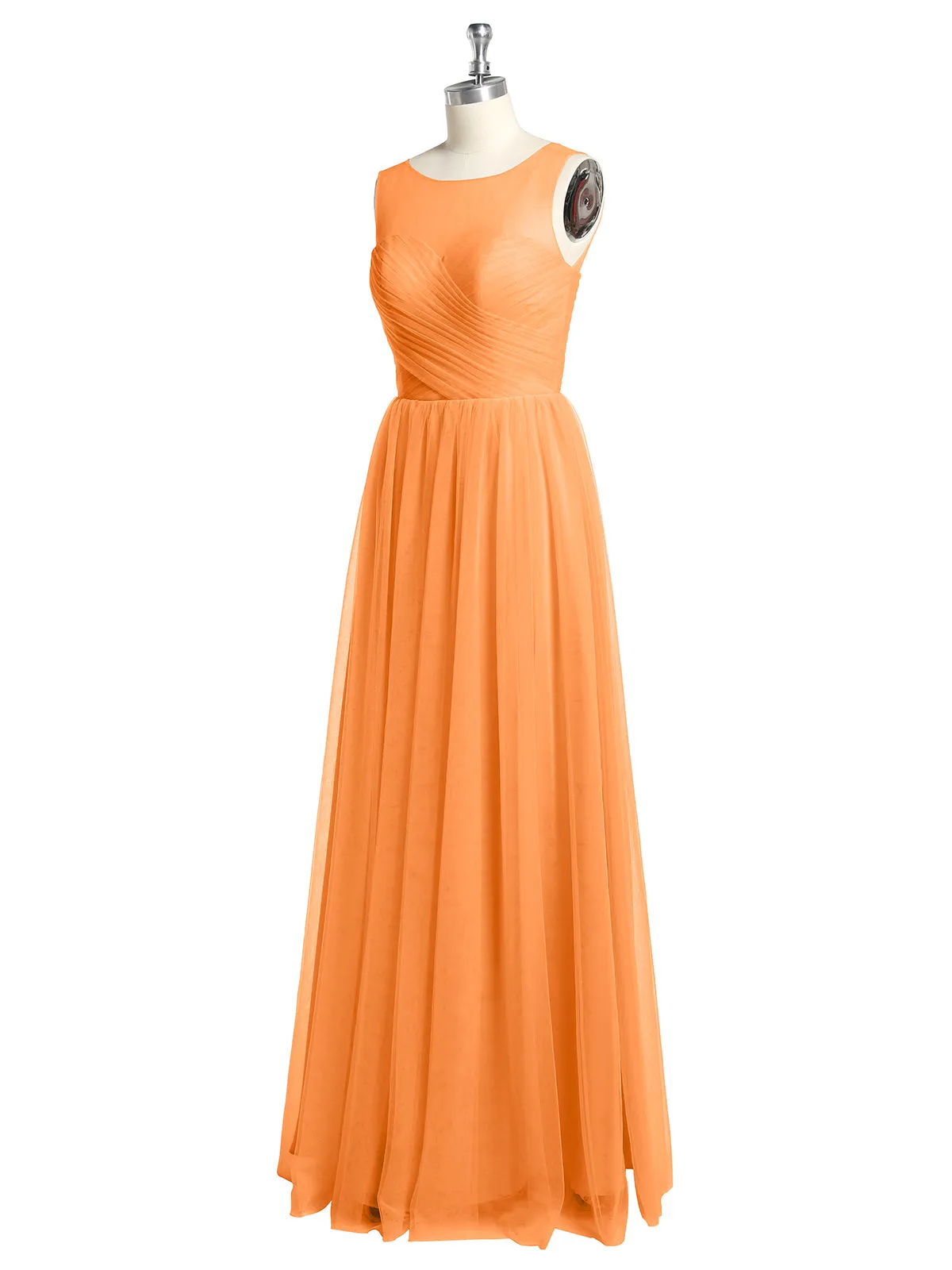 Illusion Neck Cross Tulle Bridesmaid Dresses-Orange