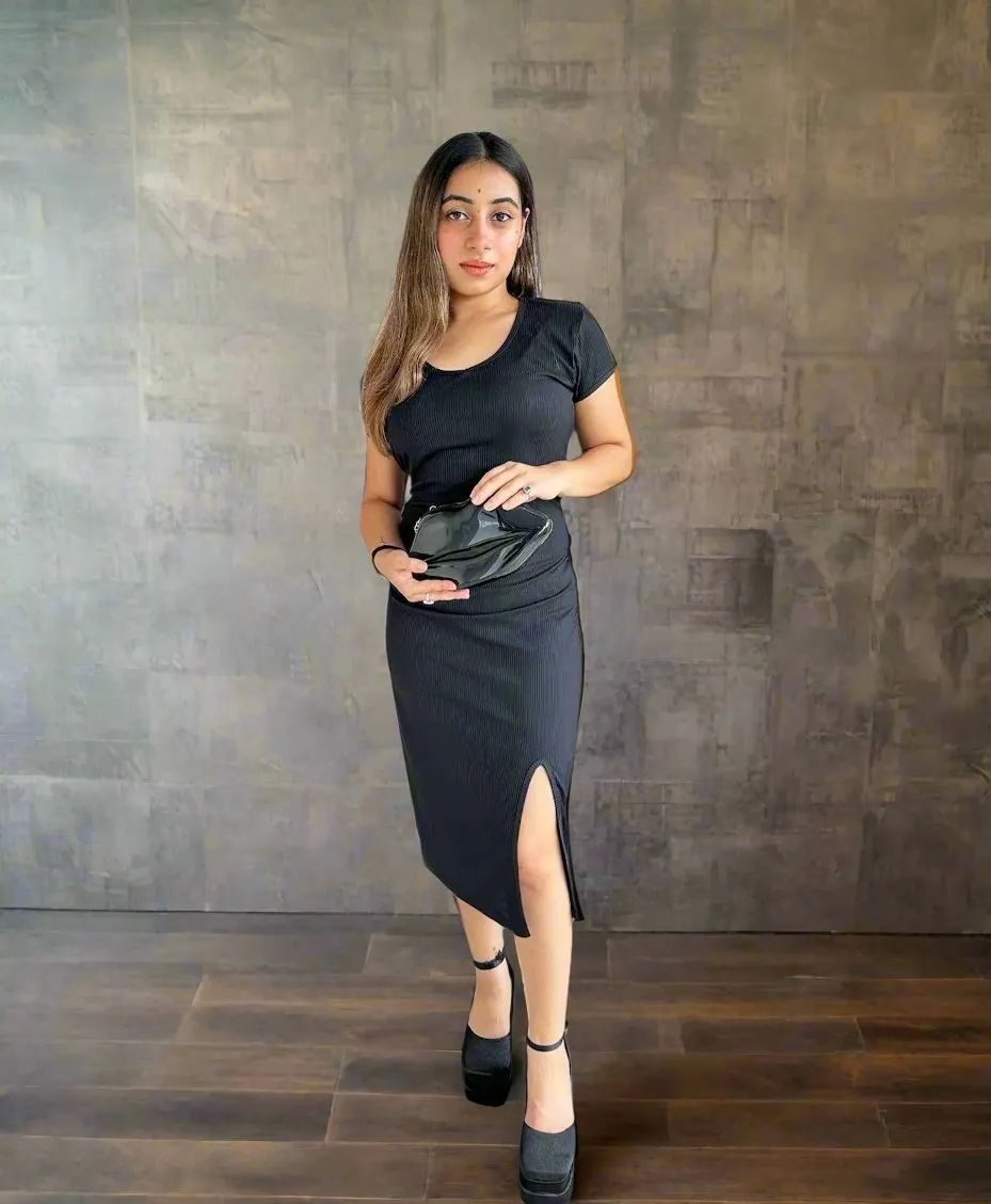 Imported Stretchable Ribbed Middi Dress