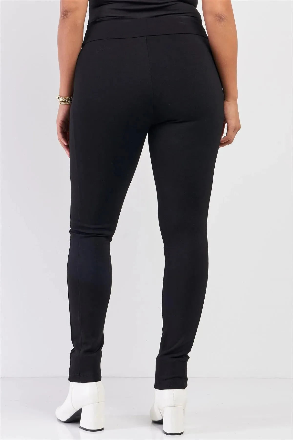 Junior Plus Black Rubber Side Detail Lace Side Leg Legging Slim Pants /2-2-2