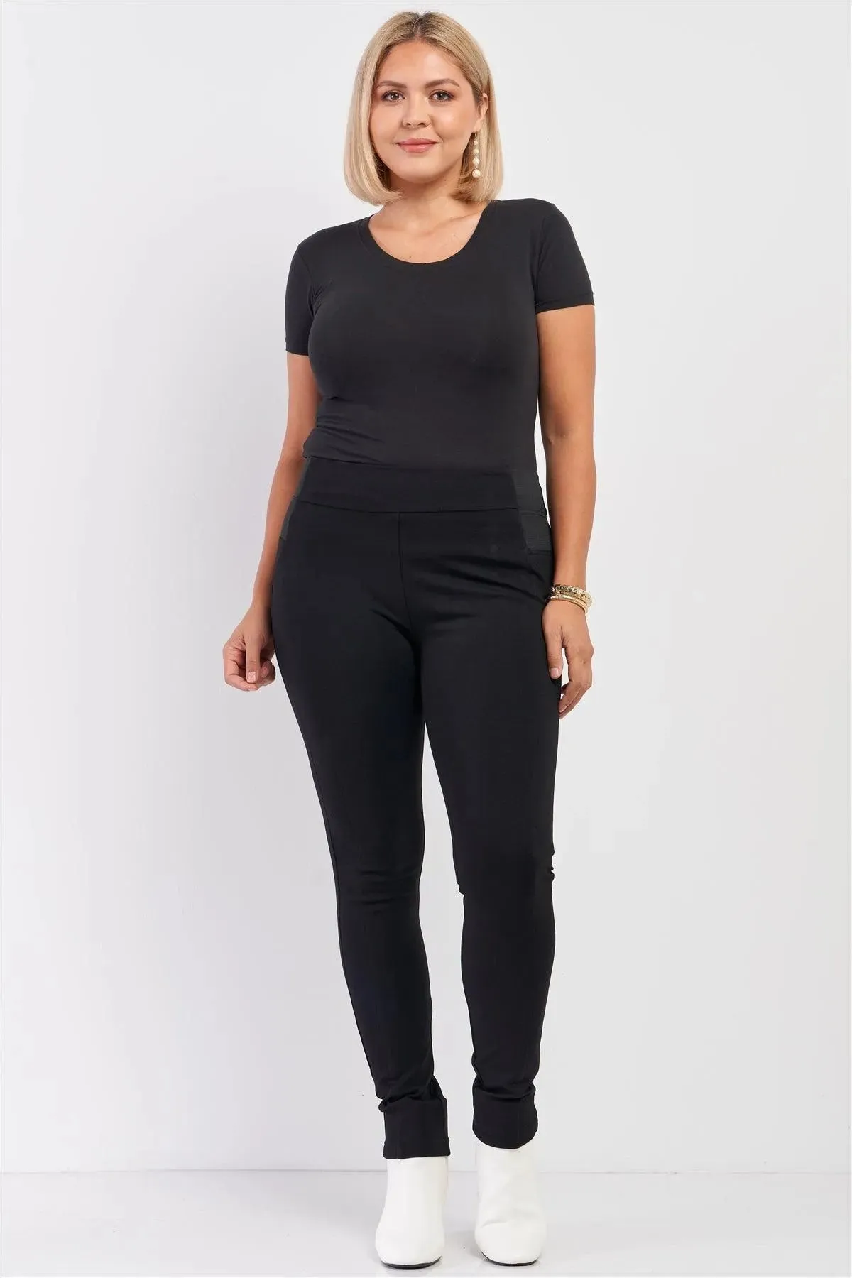 Junior Plus Black Rubber Side Detail Lace Side Leg Legging Slim Pants /2-2-2