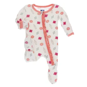 Kickee Pants Print Muffin Ruffle Footie with Zipper in Natural Gems
