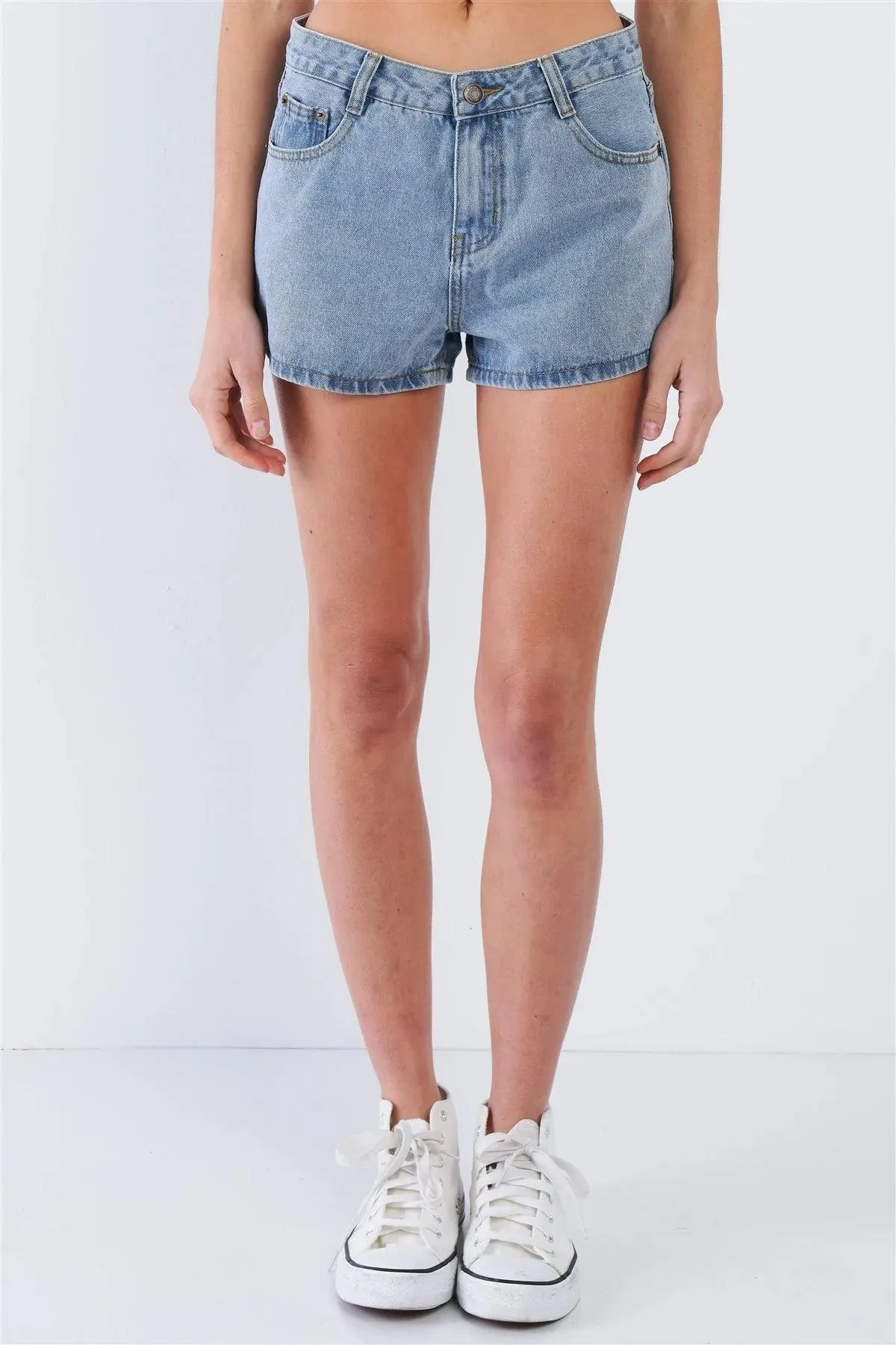 Light Blue Washed Denim Mini Casual Jean Shorts /3-2-1