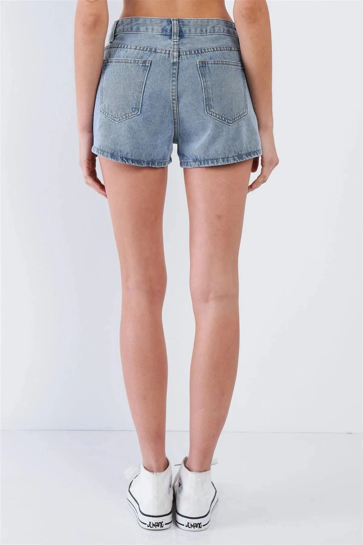 Light Blue Washed Denim Mini Casual Jean Shorts /3-2-1