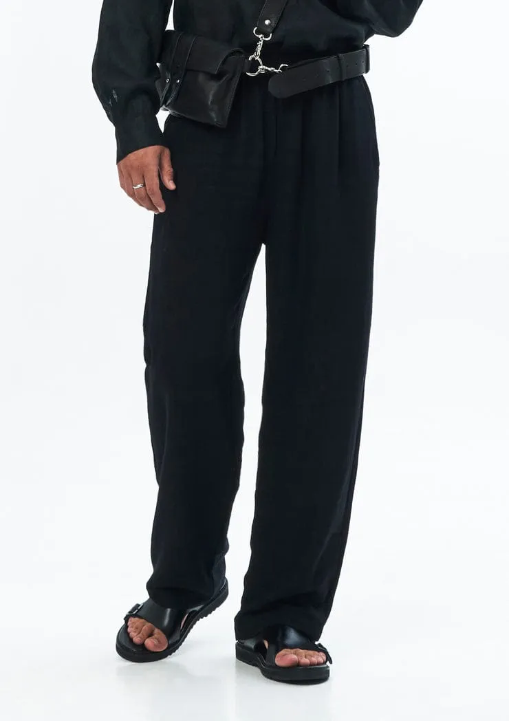 LINEN TRACK PANTS IN BLACK