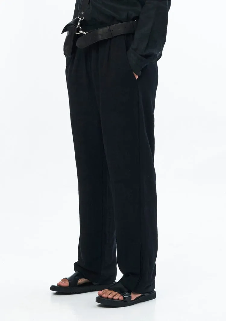 LINEN TRACK PANTS IN BLACK