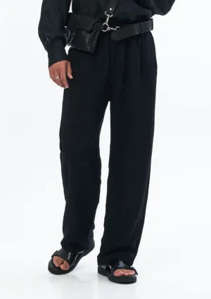 LINEN TRACK PANTS IN BLACK