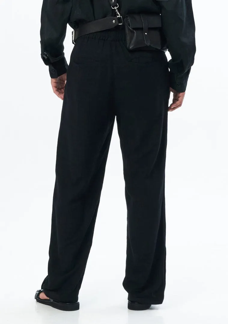 LINEN TRACK PANTS IN BLACK