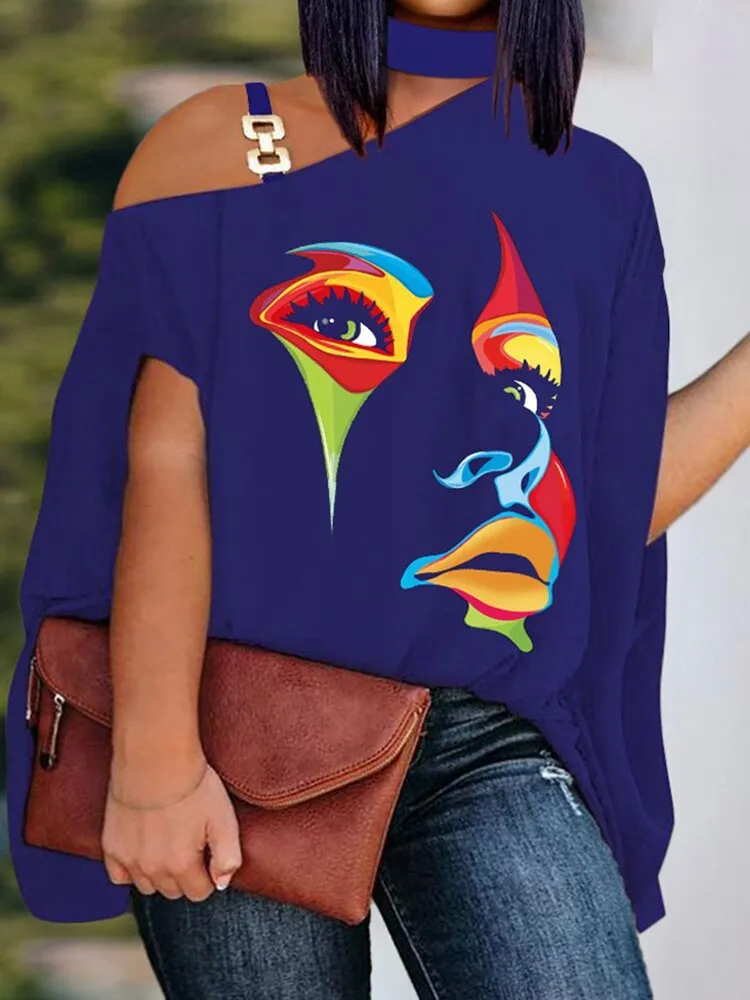 Loose Hollow Out Halter Short Batwing Blouses