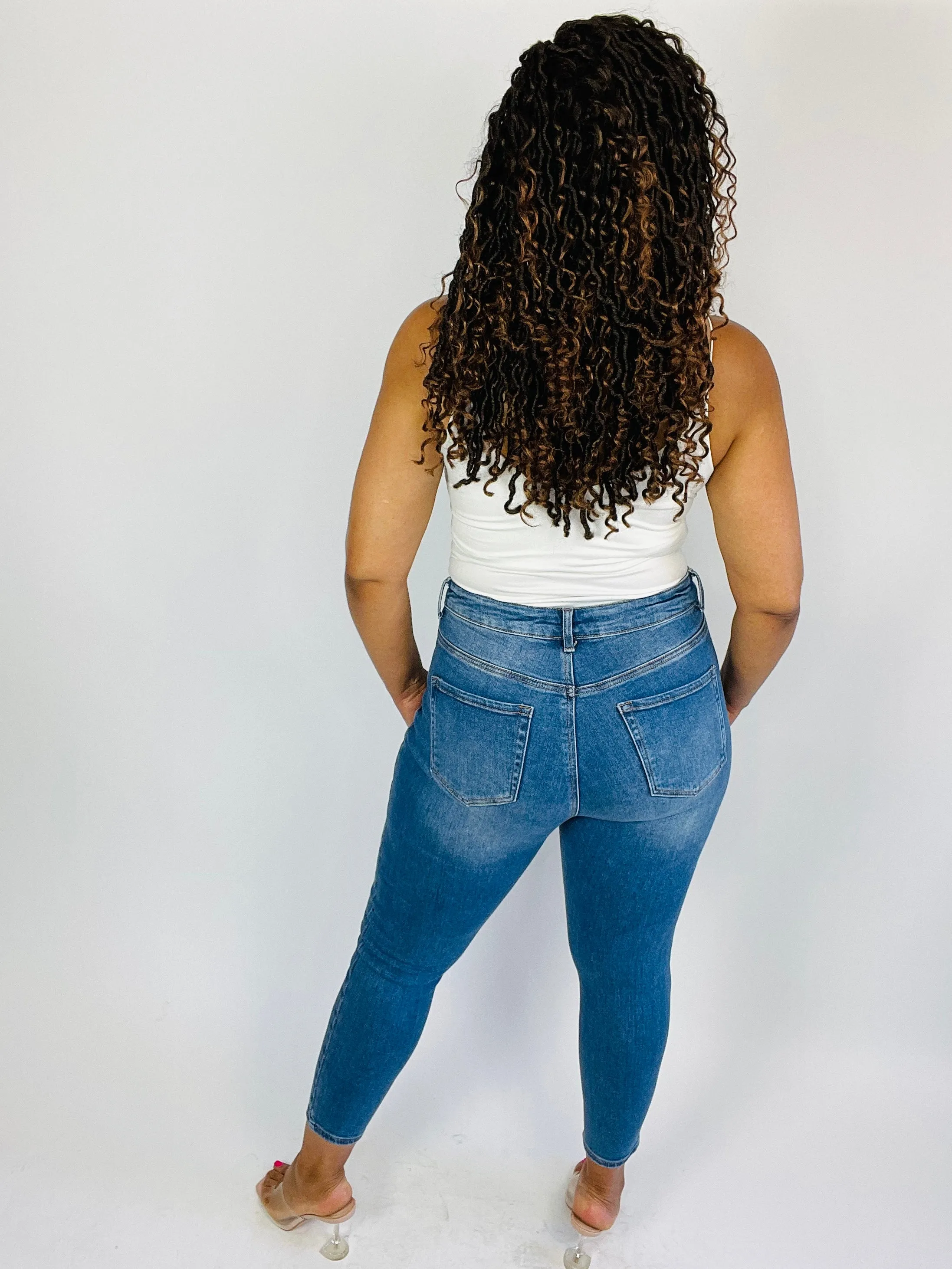 Medium Wash Distressed Skinny Jeans - Plus Size