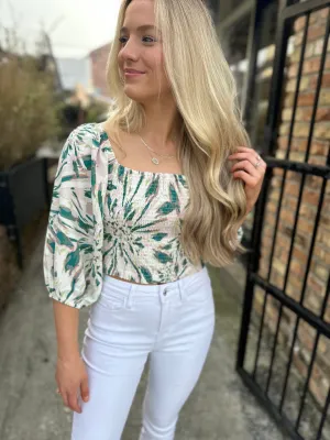 Moon & Back Smocked Top- Green Multi