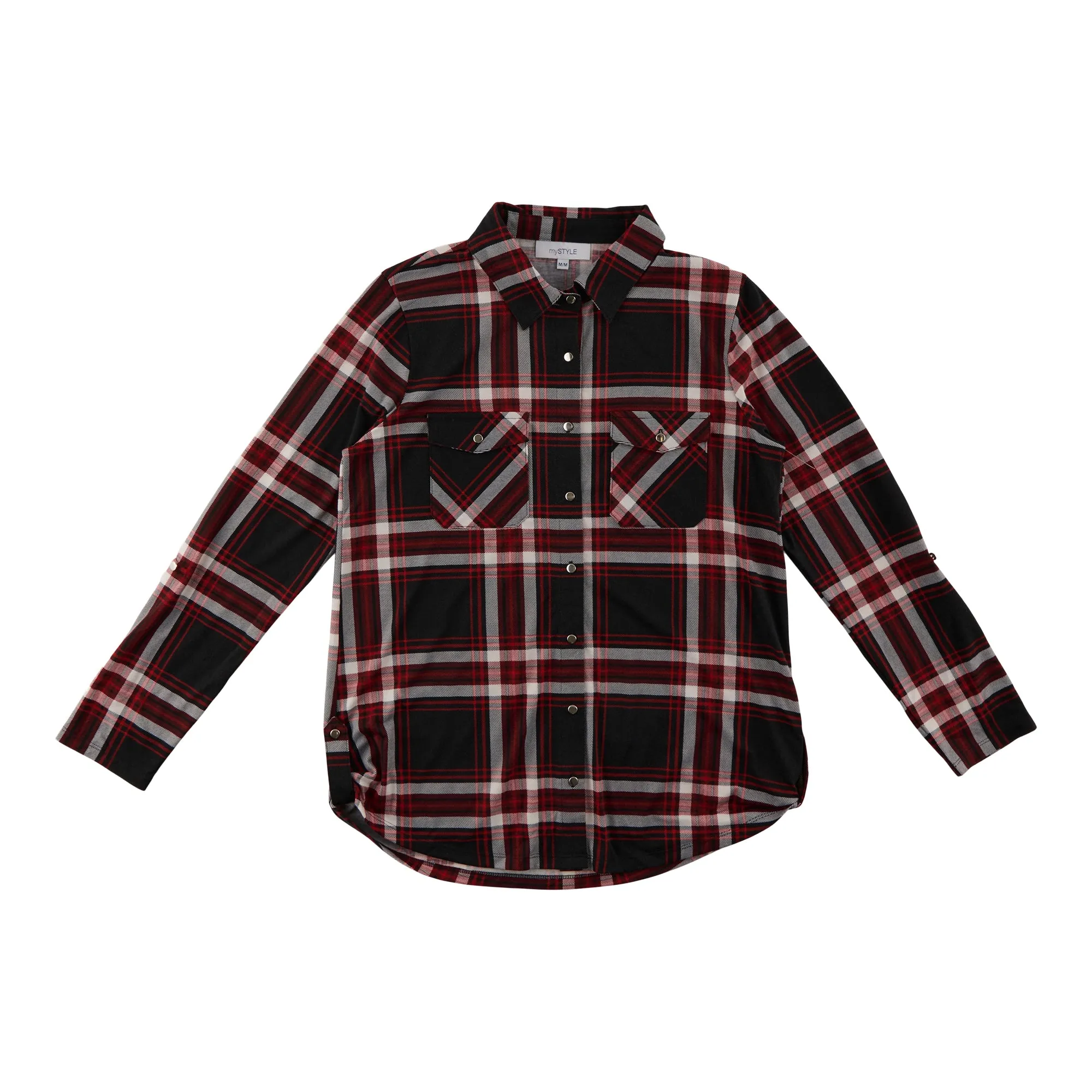 mySTYLE Women's Plaid Shirt with Side Tabs