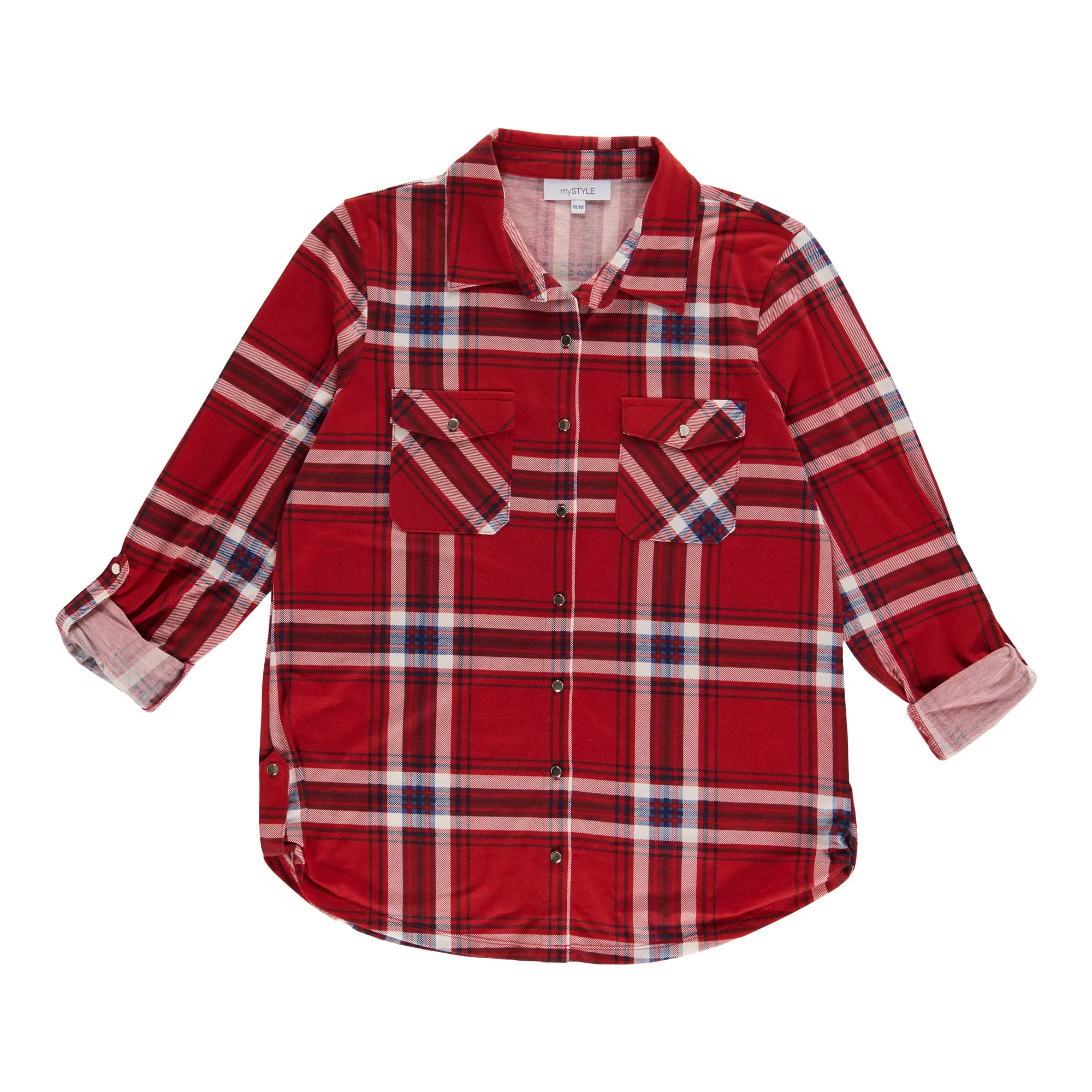 mySTYLE Women's Plaid Shirt with Side Tabs