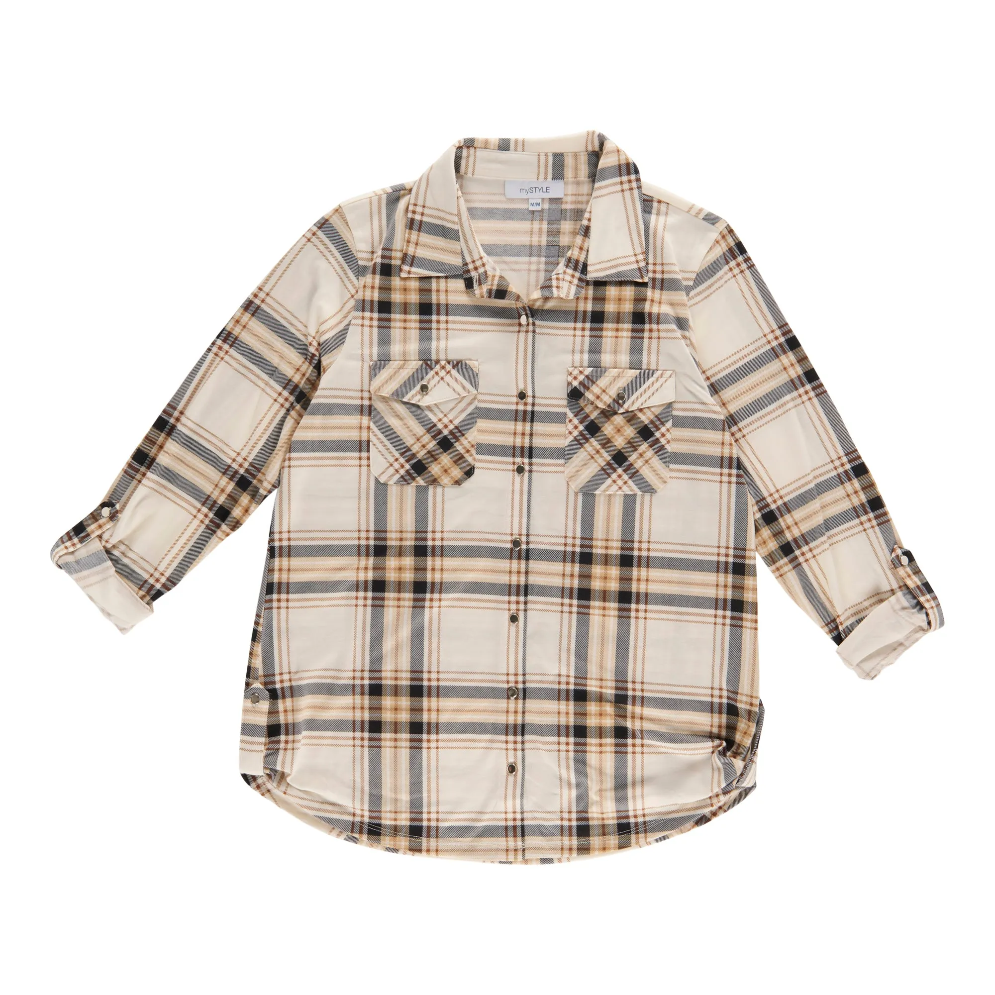 mySTYLE Women's Plaid Shirt with Side Tabs