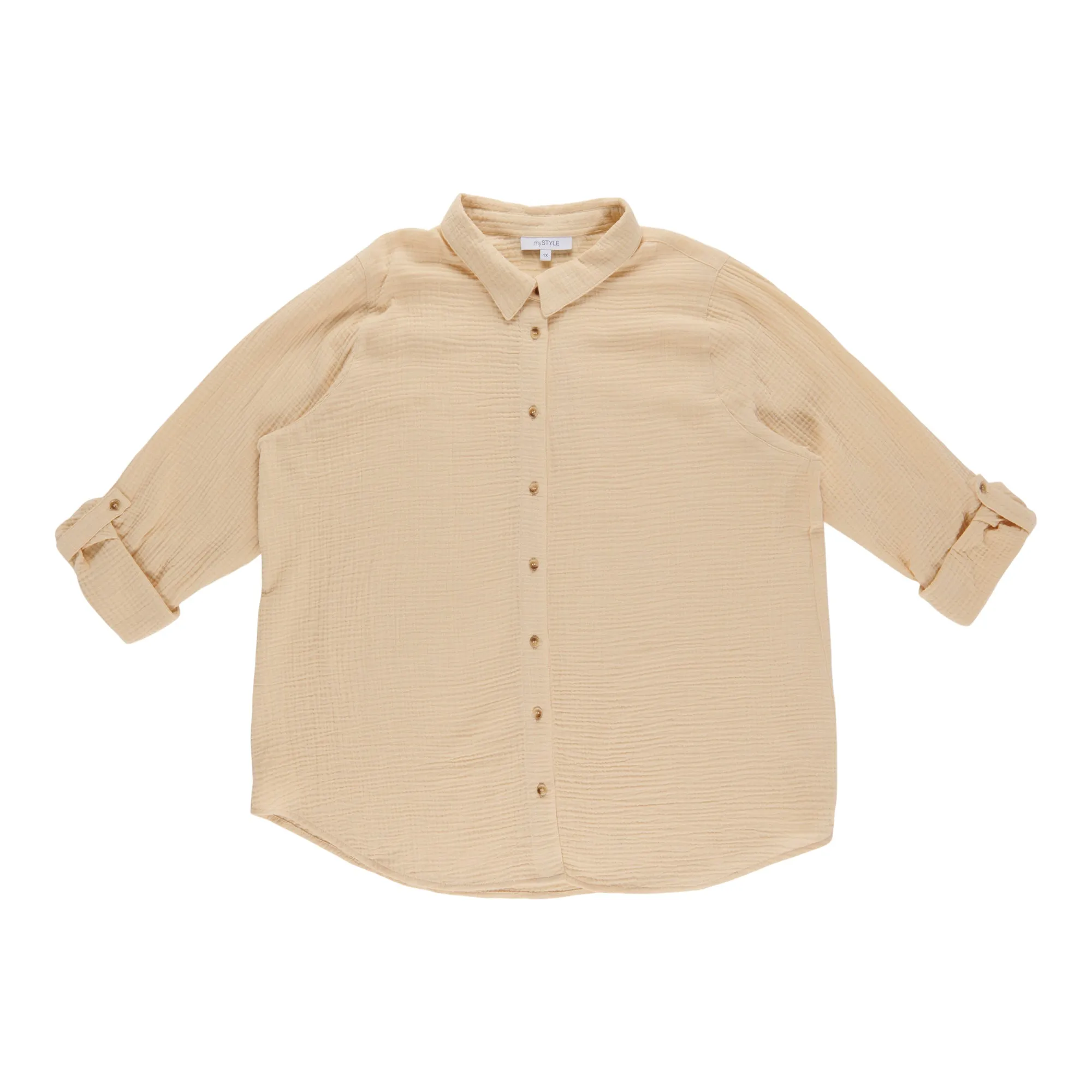 mySTYLE Women's Plus Solid Crinkle Shirt