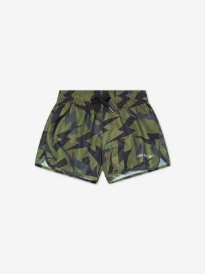 Neil Barrett Boys Thunderbolt Swim Shorts in Green