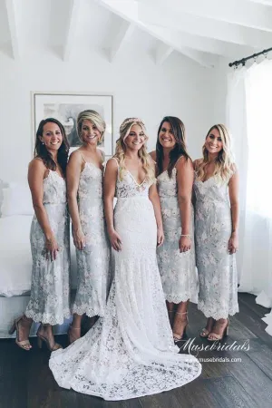 NumberSea Graceful Mermaid V-neck Lace Wedding Dresses With Sweep Train, MW936
