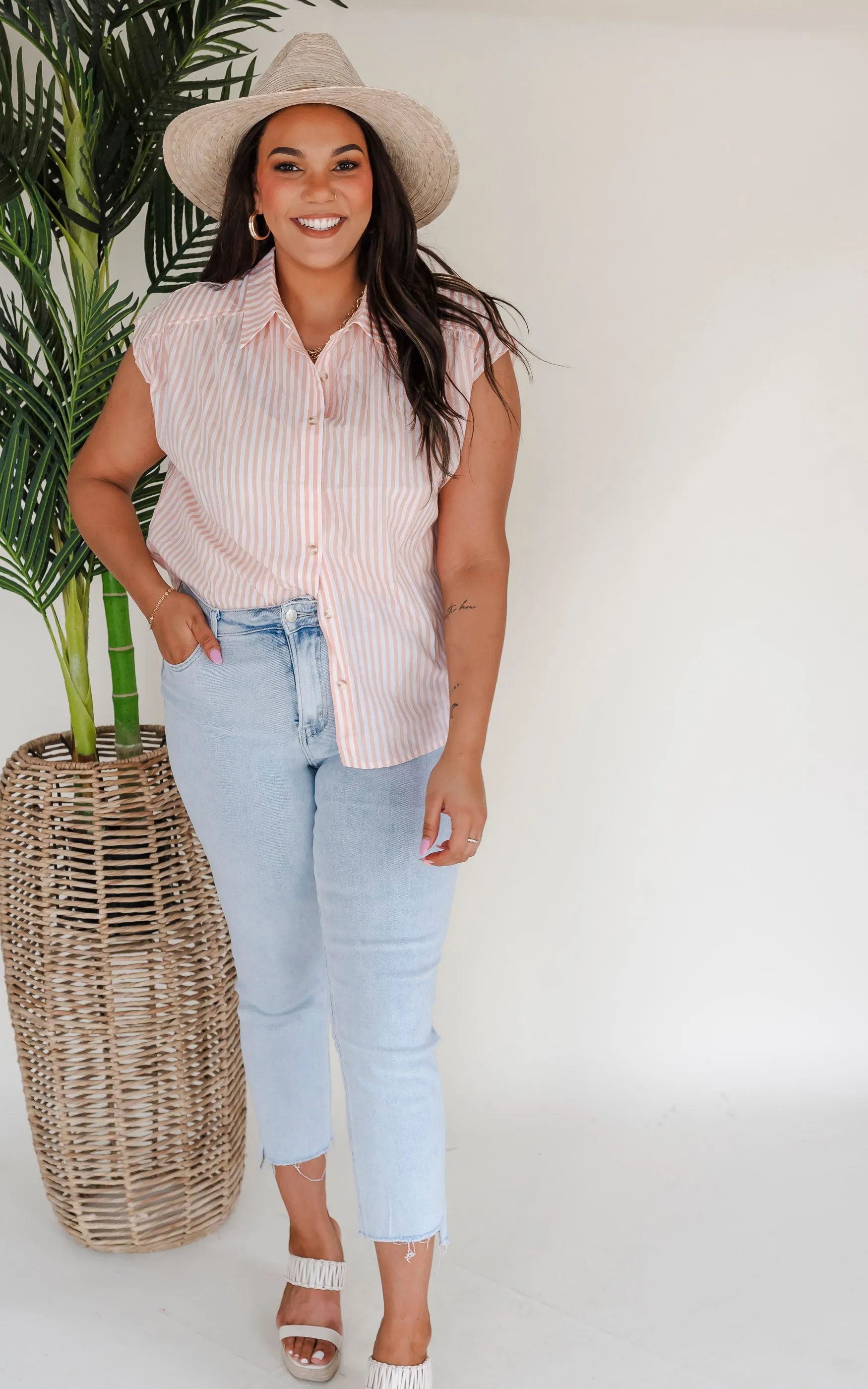 Out of Office V Neck Collar Button Down Top - Final Sale**