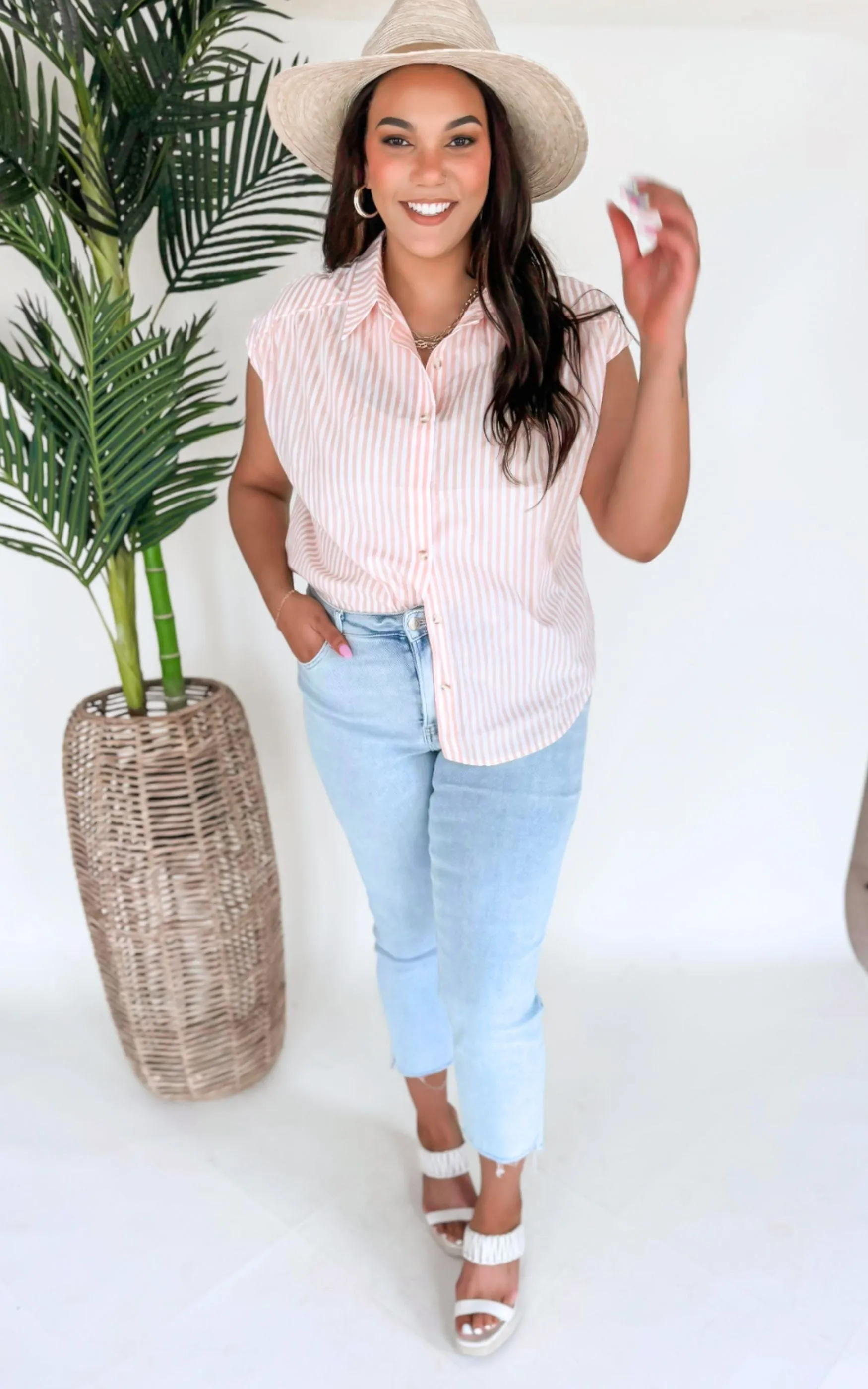 Out of Office V Neck Collar Button Down Top - Final Sale**