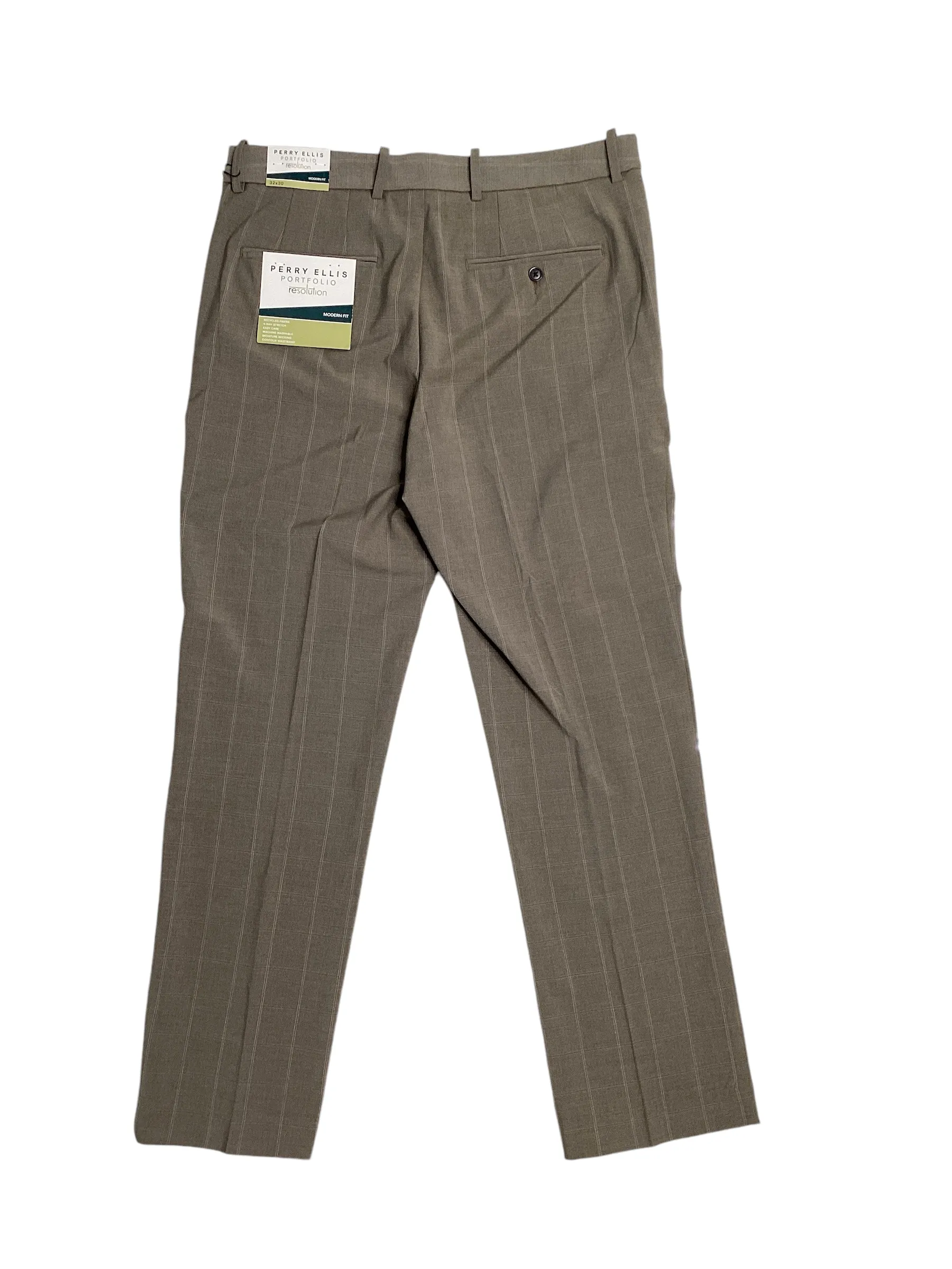 Perry Ellis Mens Modern fit Dress Pants 42 / 30 Dark Beige Check Stretch