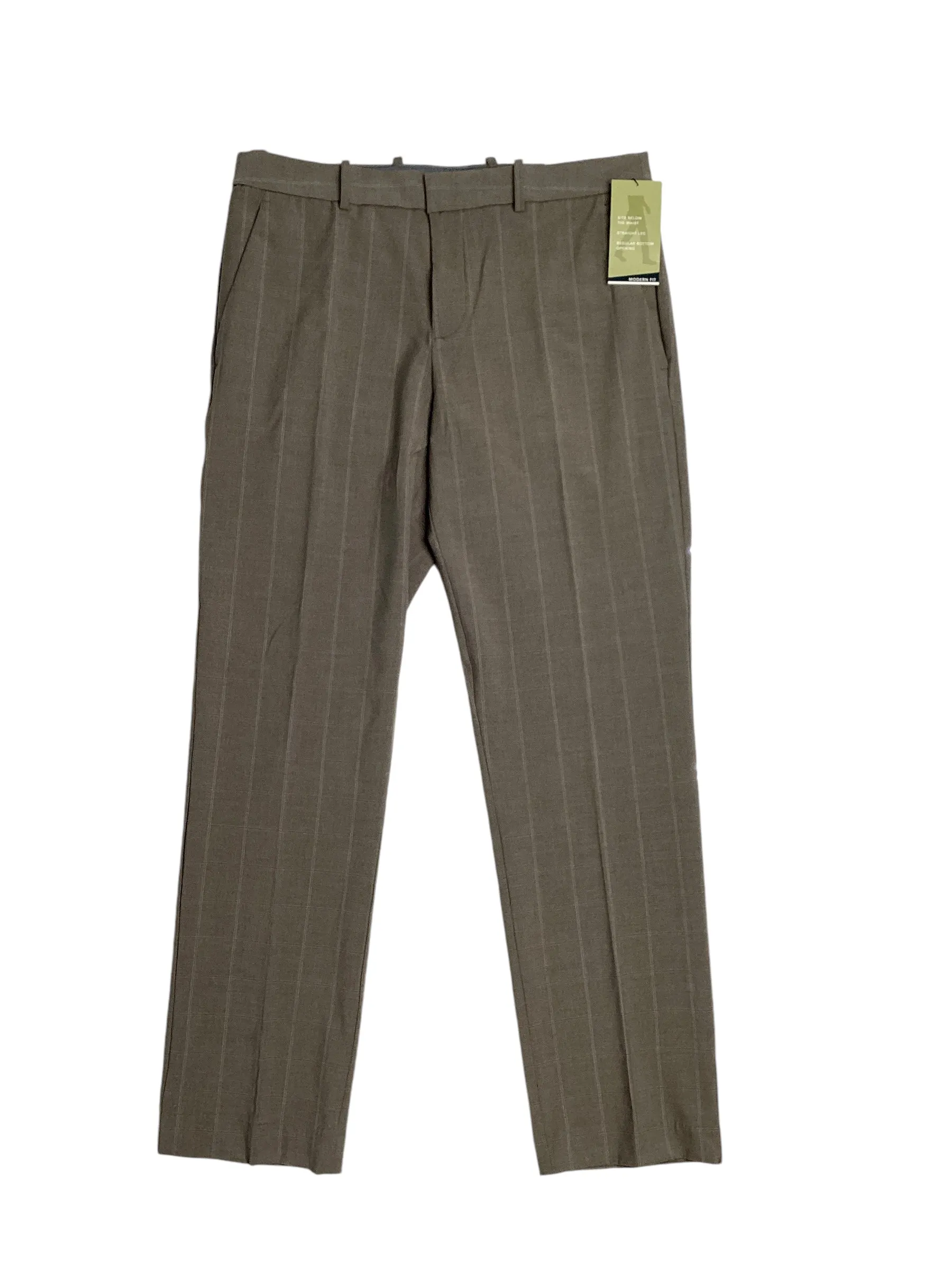 Perry Ellis Mens Modern fit Dress Pants 42 / 30 Dark Beige Check Stretch