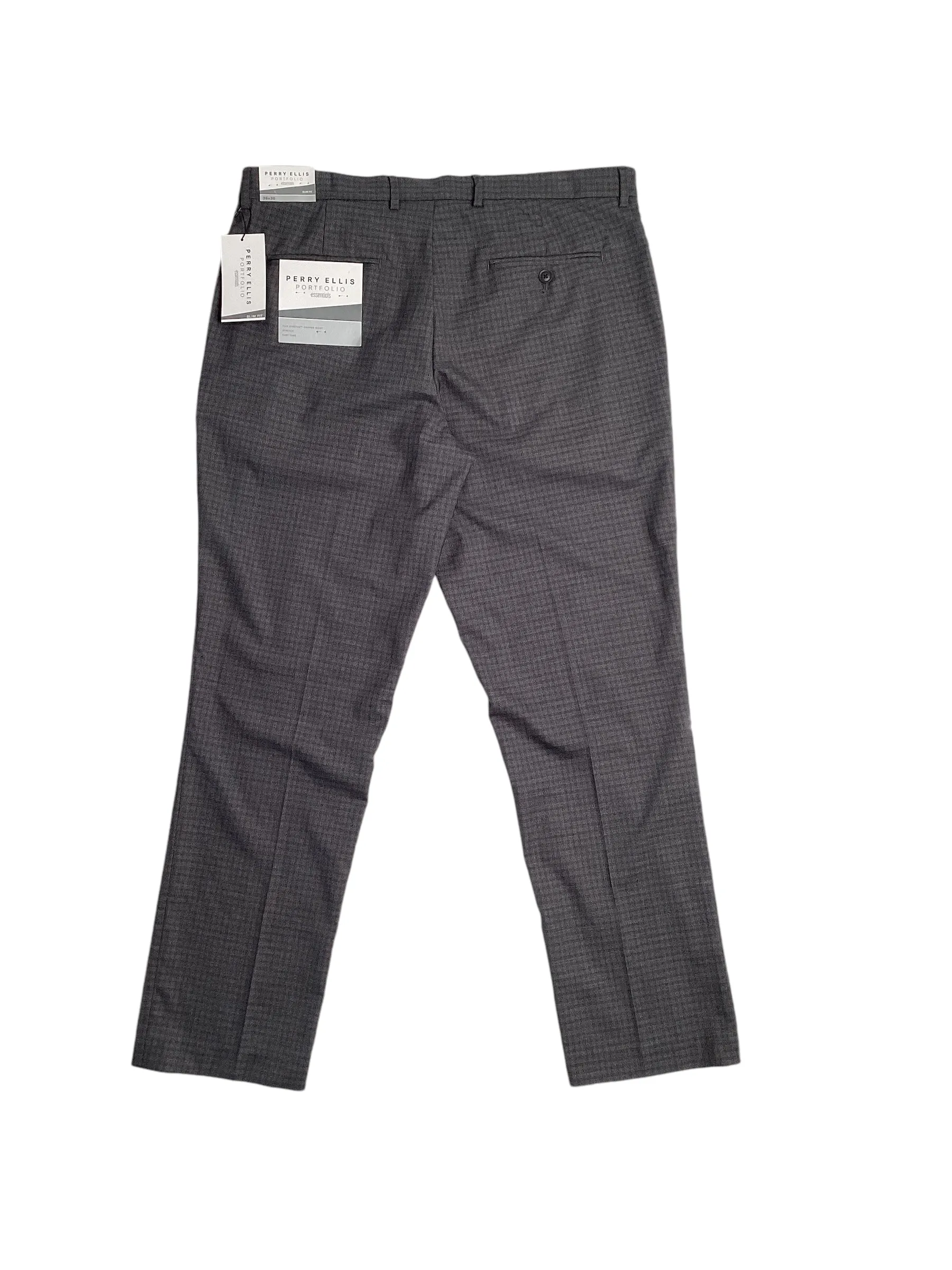 Perry Ellis Portfolio Mens Slim Fit Solid Stretch Dress Pants Charcoal 34 x 30