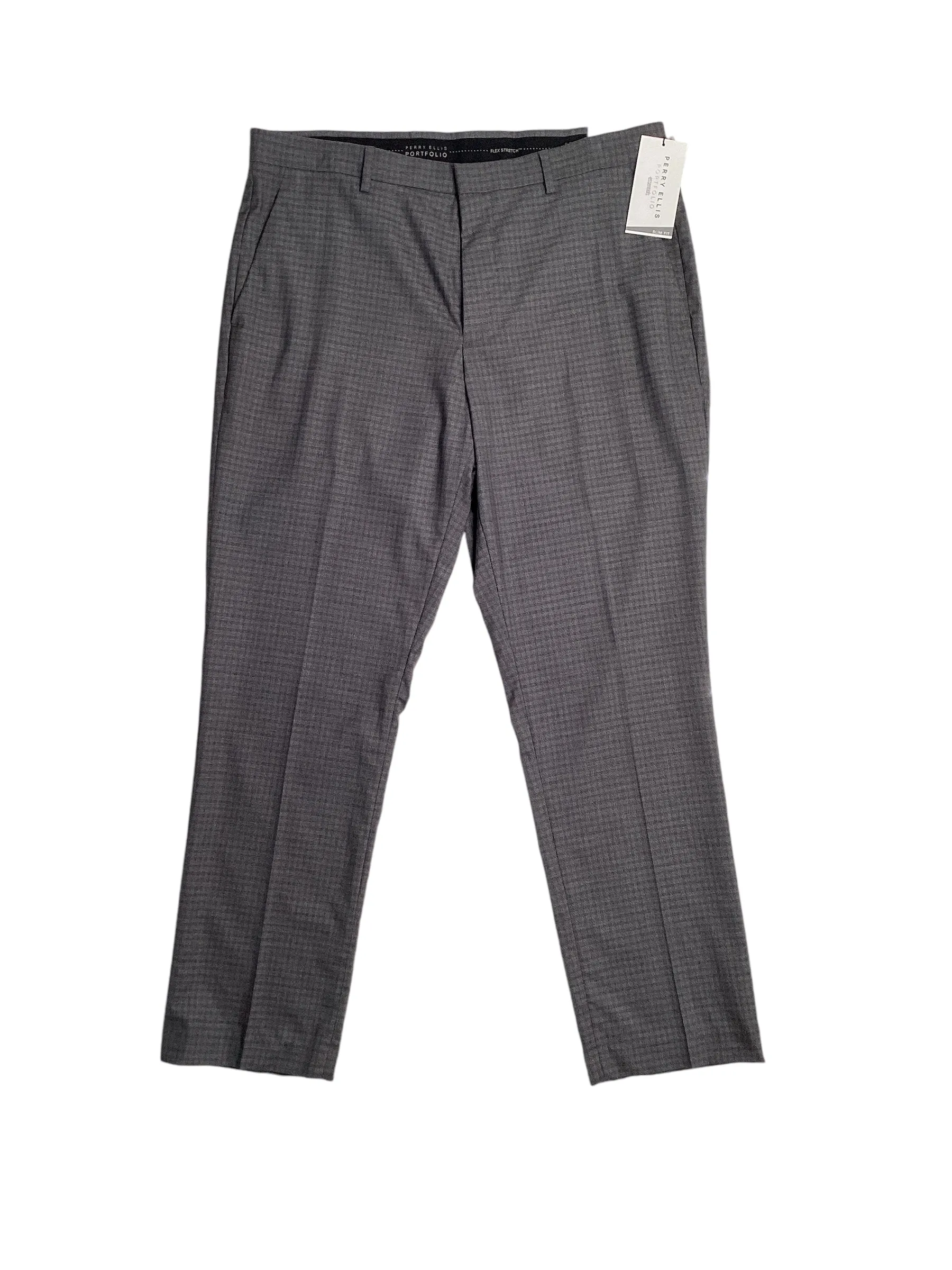 Perry Ellis Portfolio Mens Slim Fit Solid Stretch Dress Pants Charcoal 34 x 30