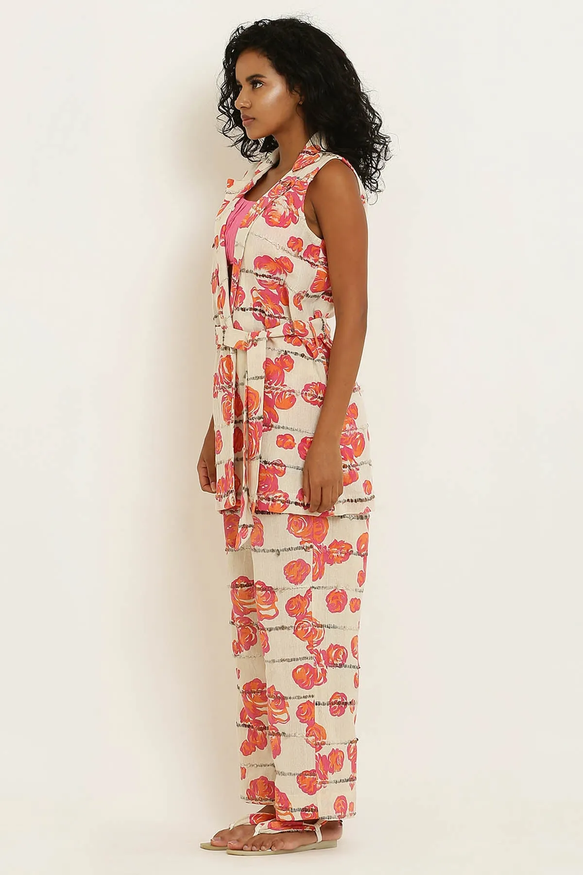 Pink Cotton Rose Print Pants