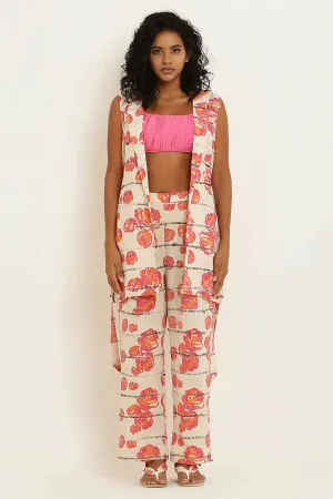 Pink Cotton Rose Print Pants