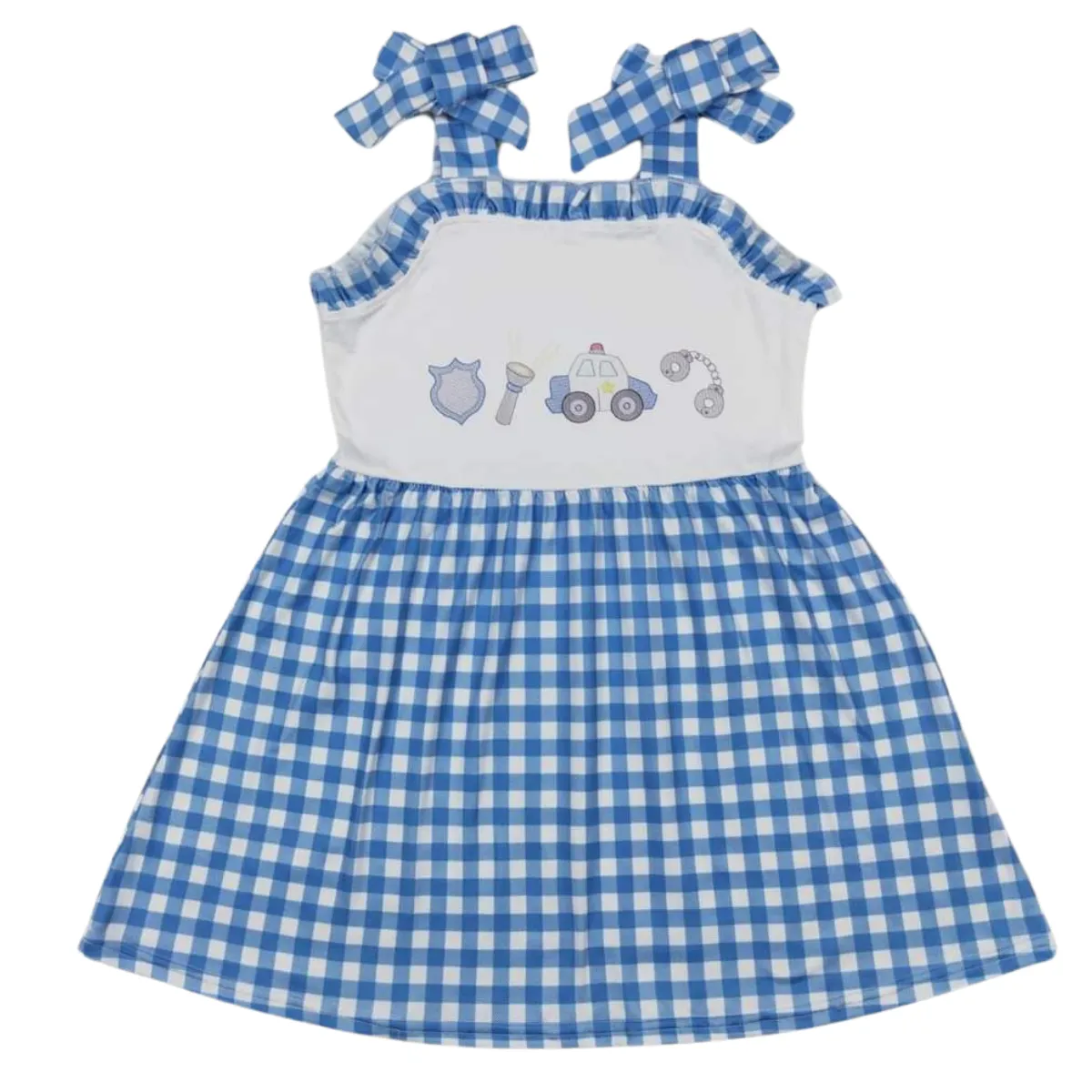 POLICE Blue Gingham Sleeveless Tie Girls Dress