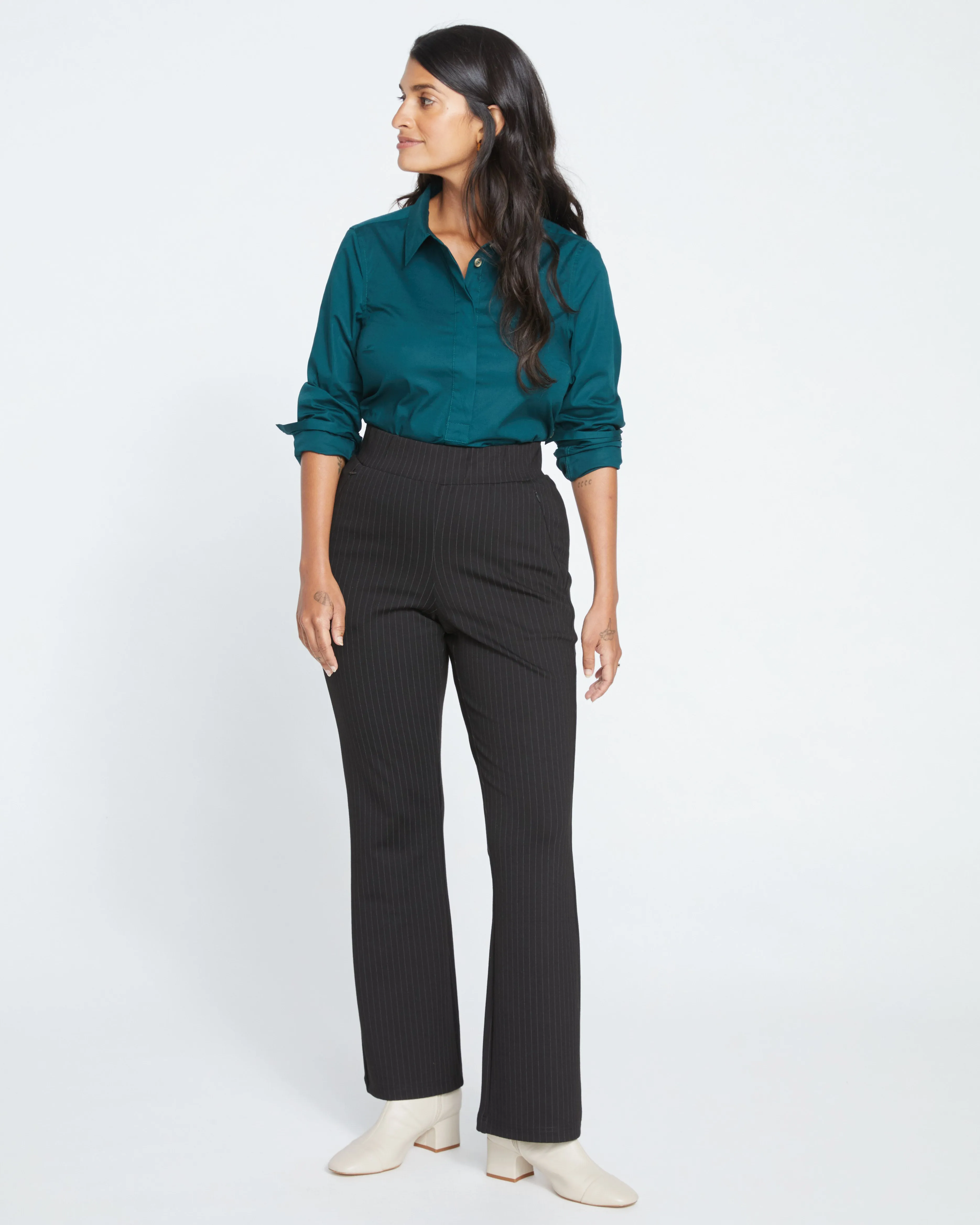 Pull On Bootcut Ponte Pants - Slate Pinstripe