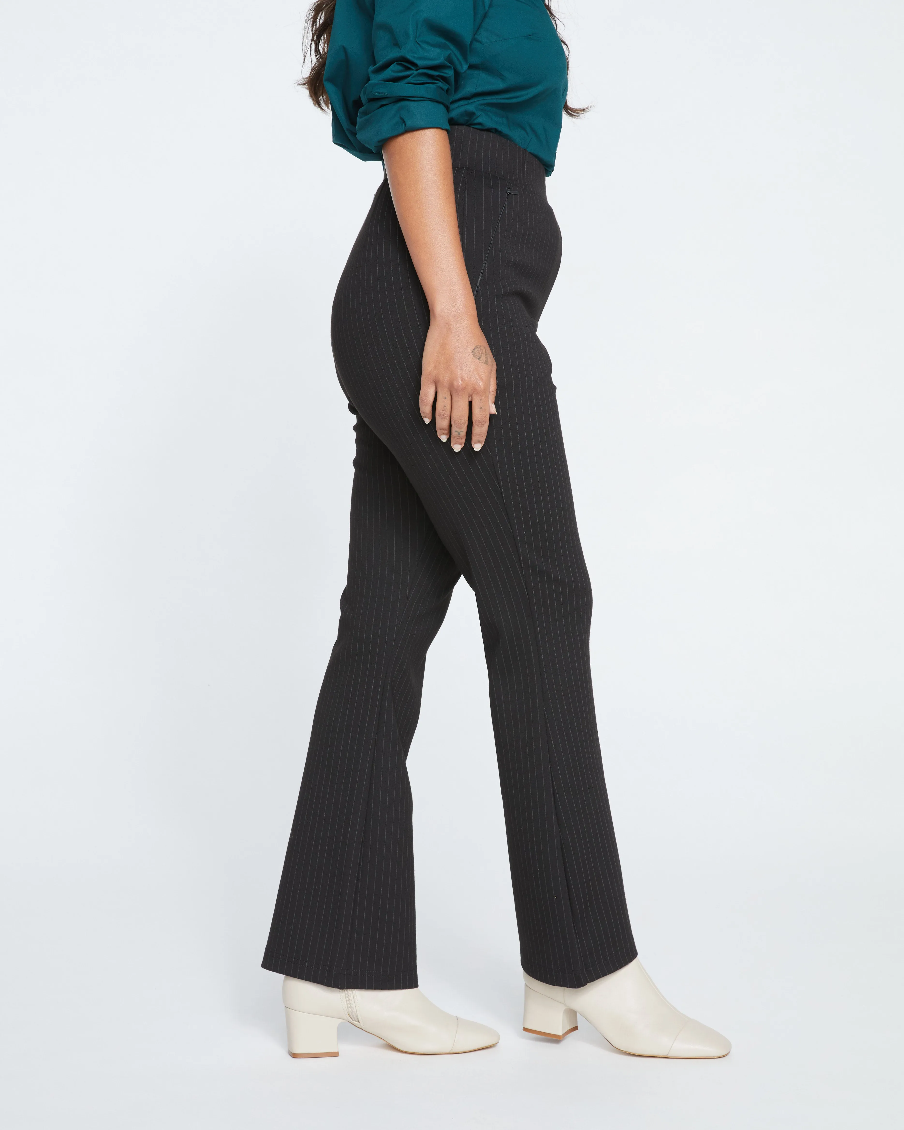 Pull On Bootcut Ponte Pants - Slate Pinstripe