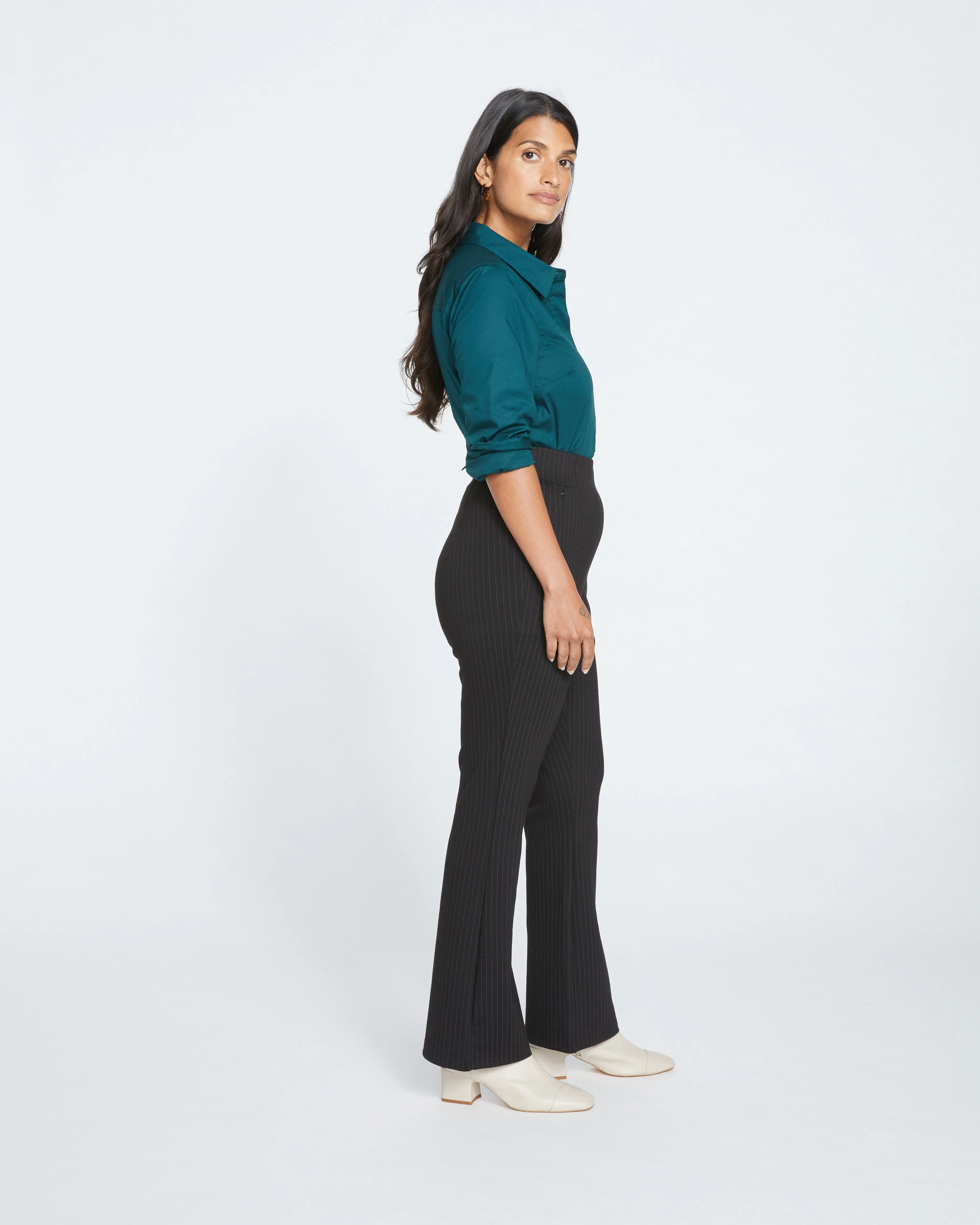 Pull On Bootcut Ponte Pants - Slate Pinstripe