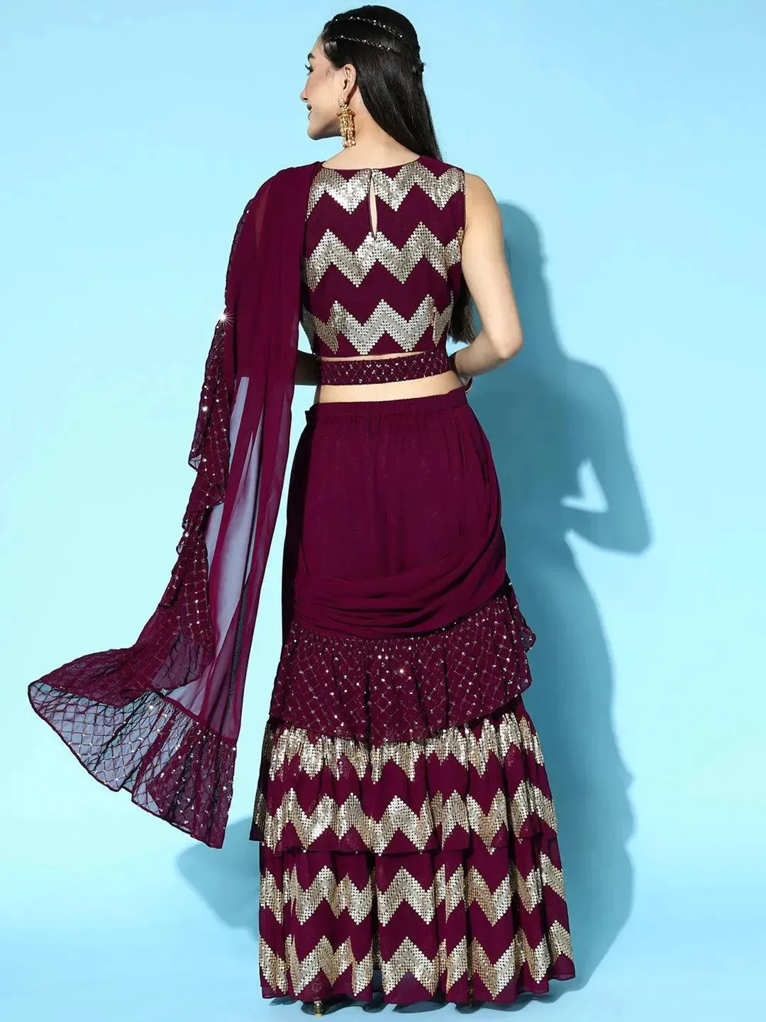Purple Embellished Georgette Saree