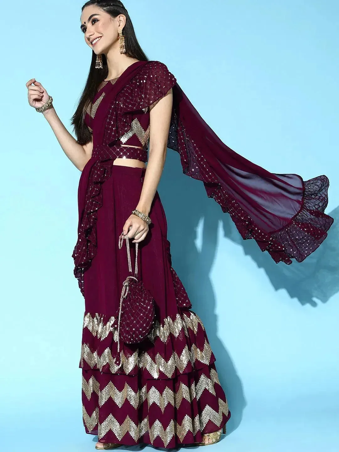 Purple Embellished Georgette Saree