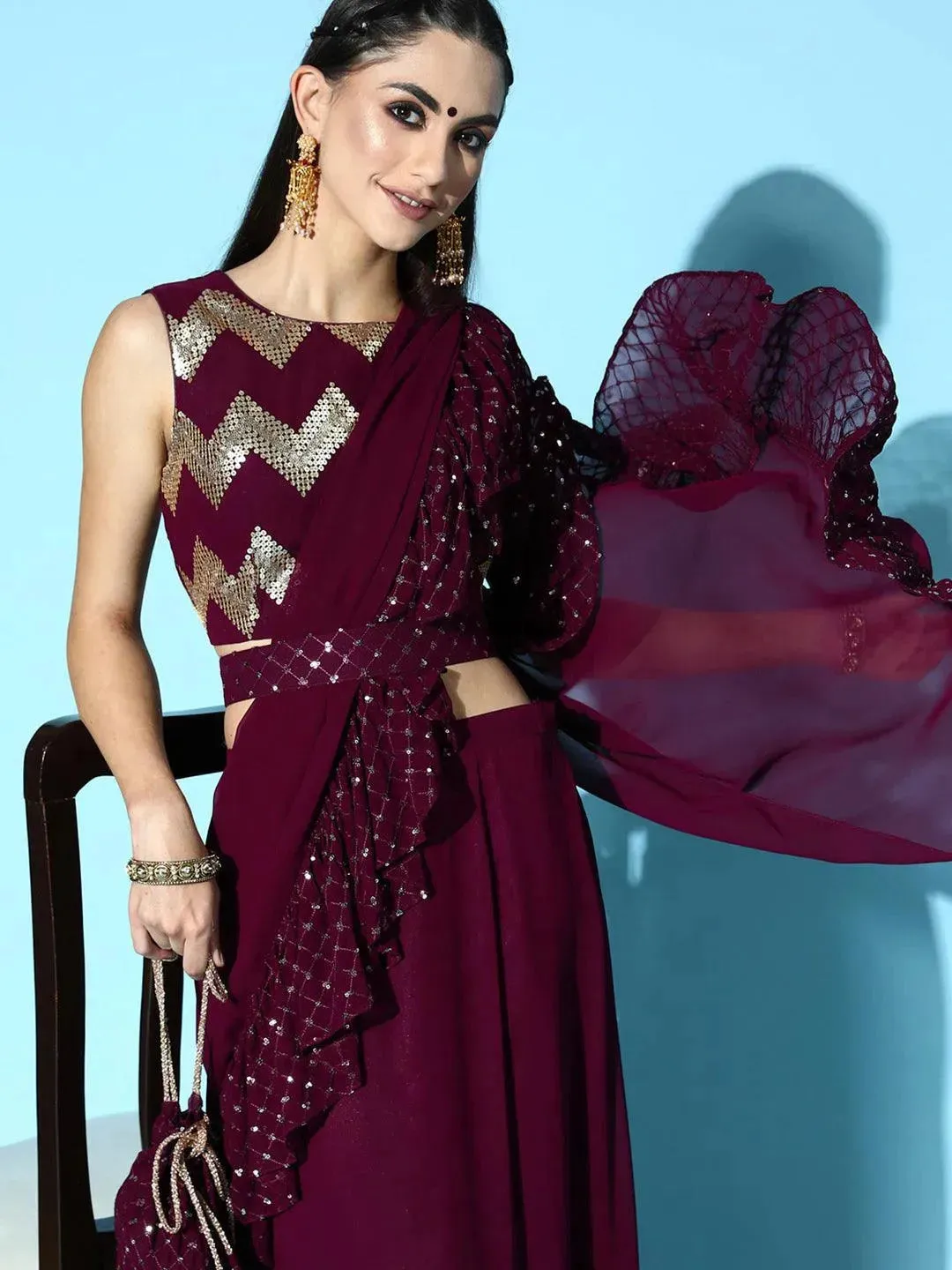 Purple Embellished Georgette Saree