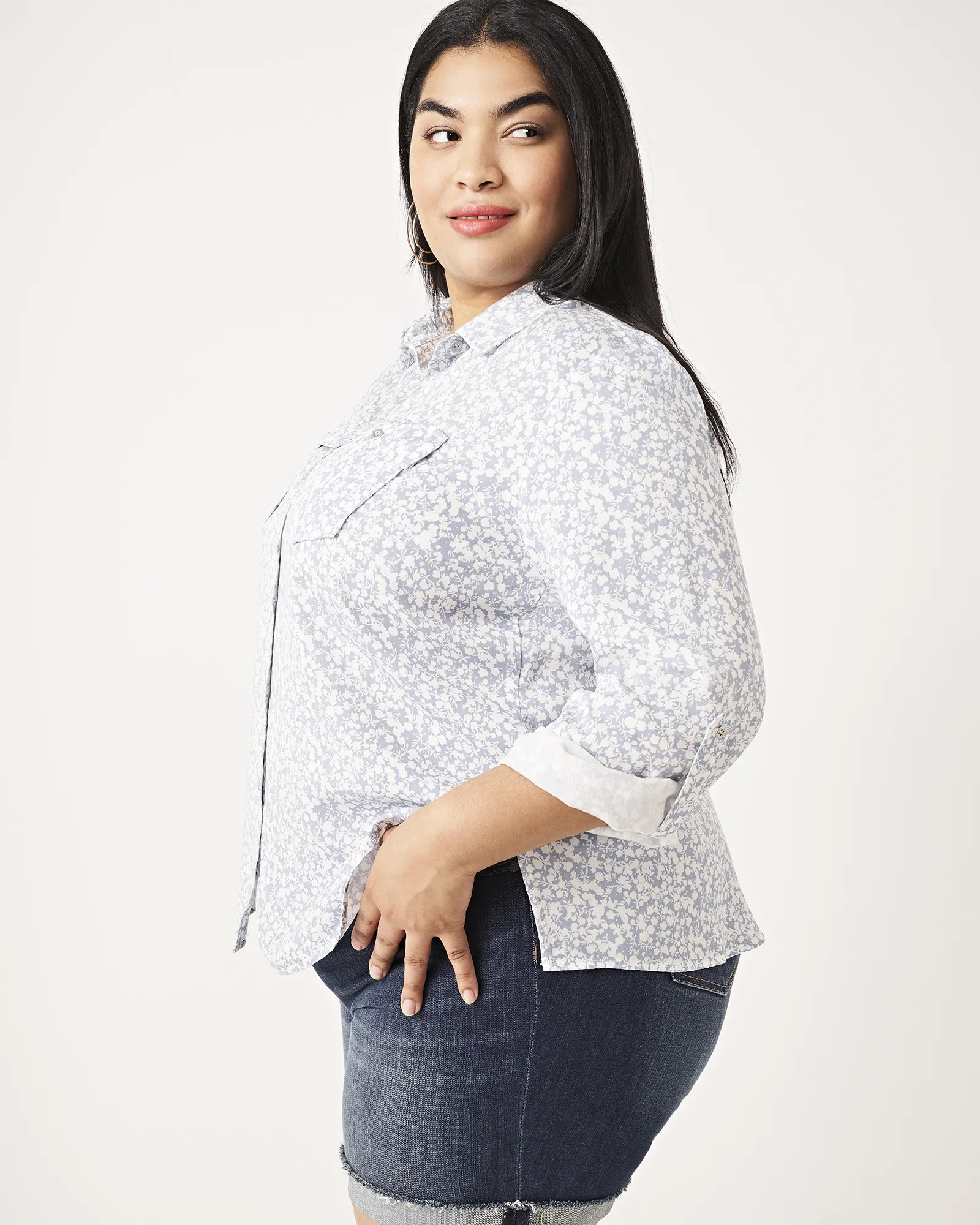 Shanna Button-Up Blouse | Light Blue / White