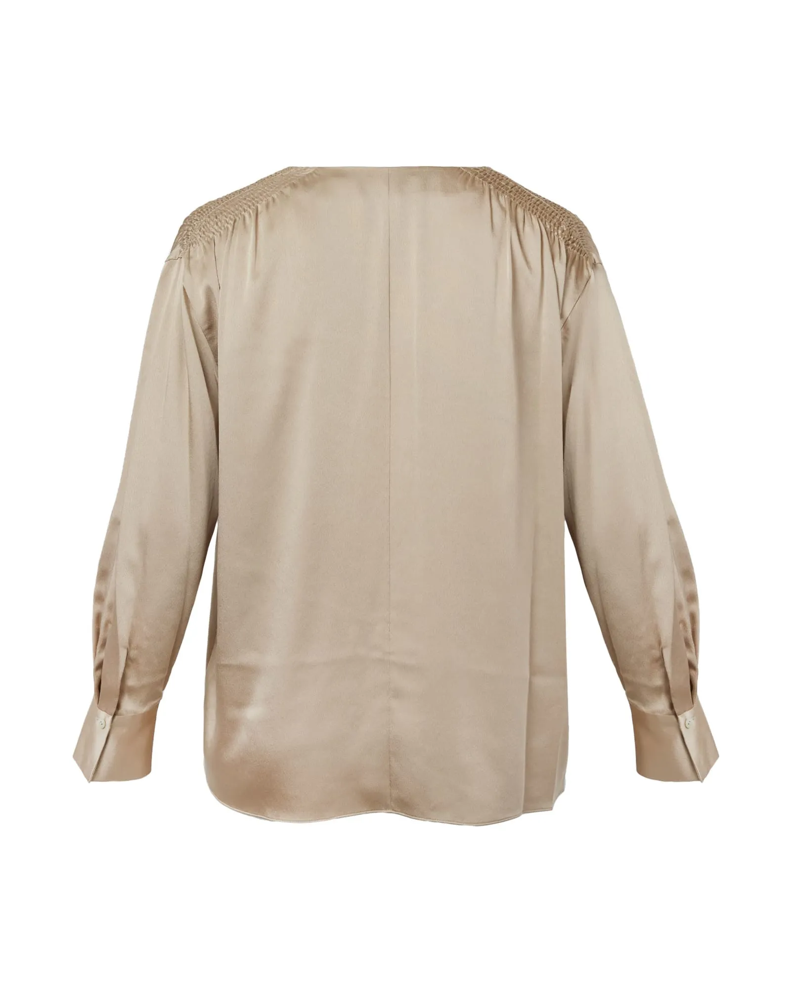 Smocked Long Sleeve Blouse | Pale Nut