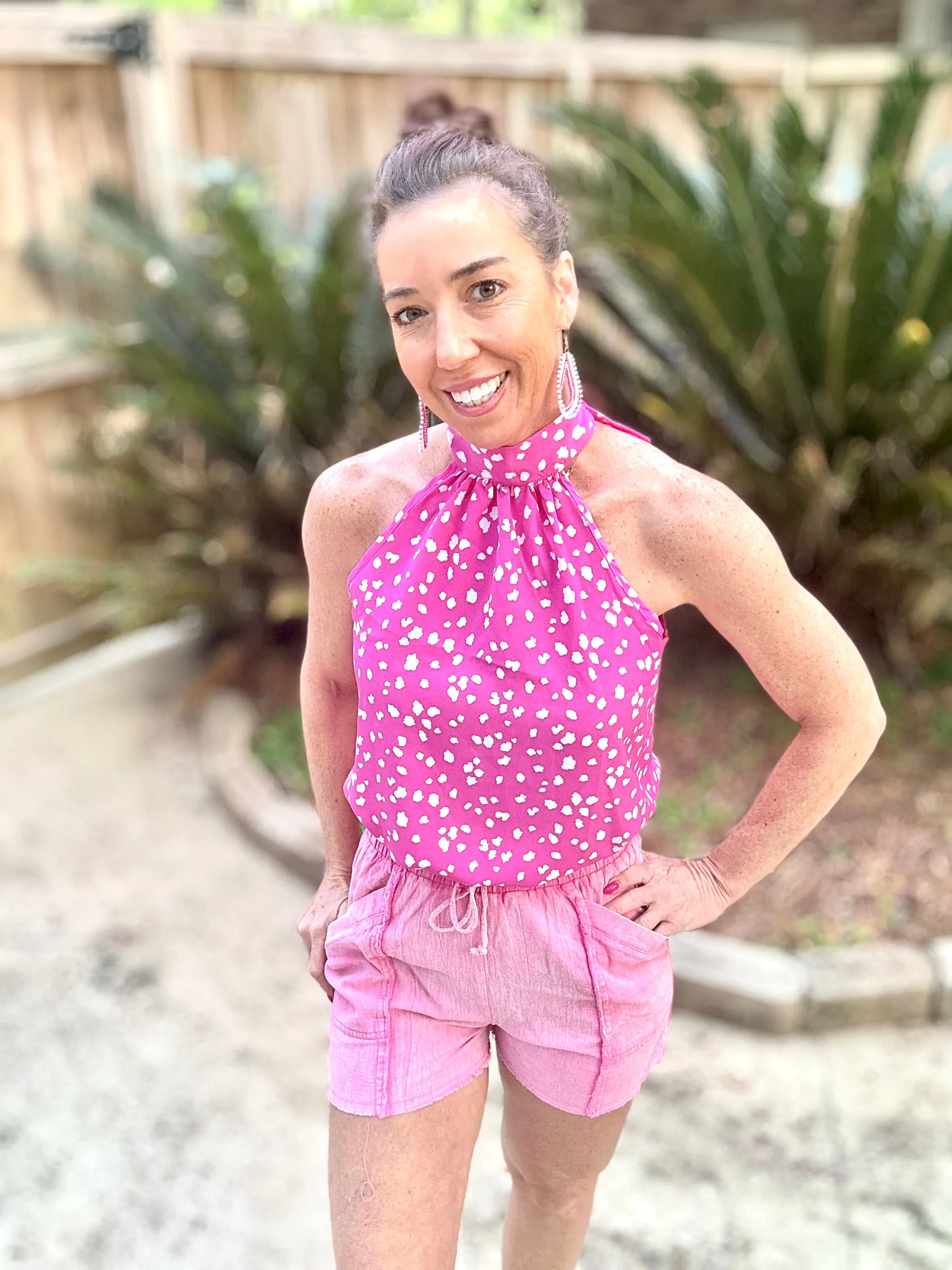 Spotted Tie Neck Halter Top
