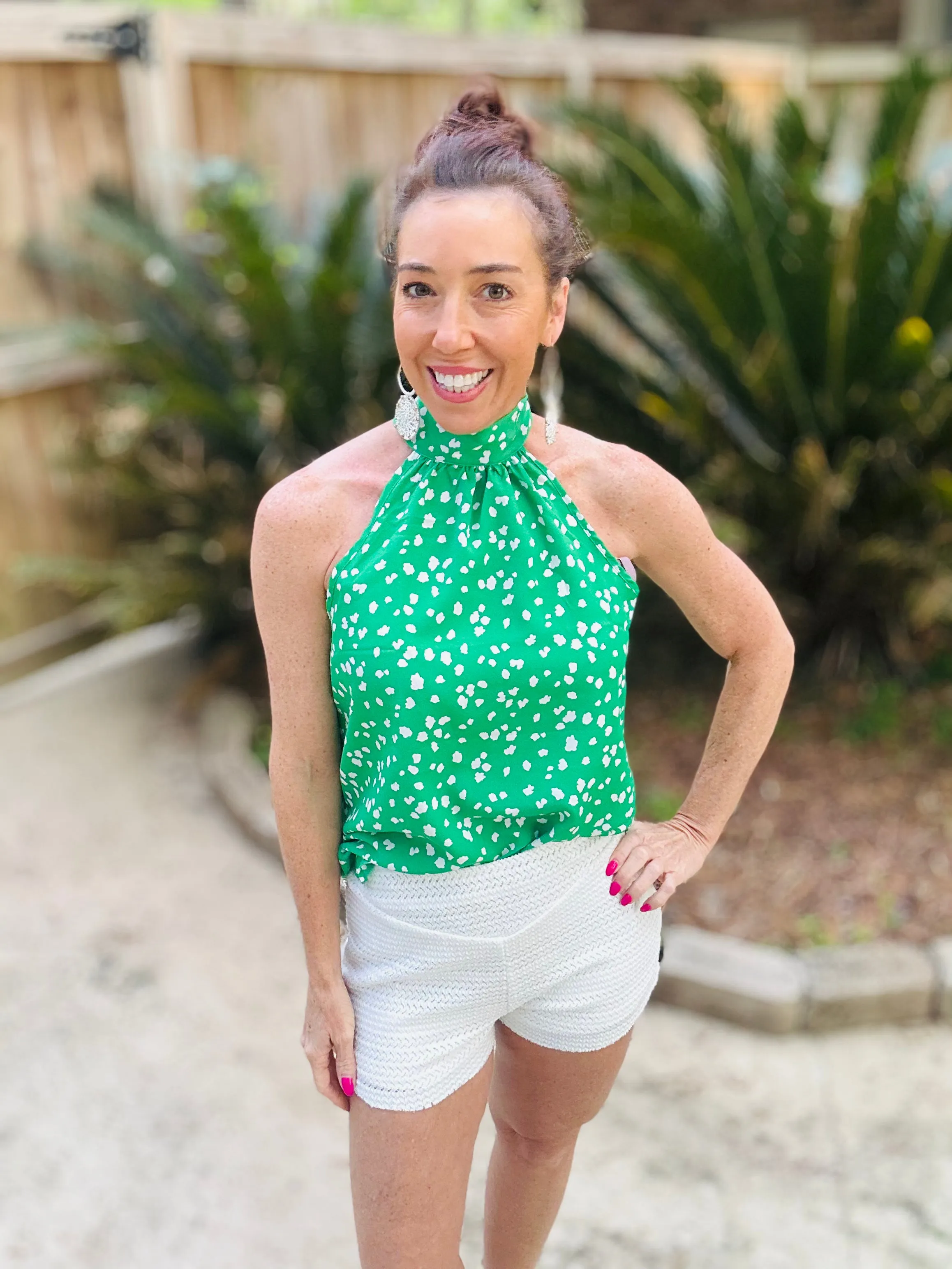 Spotted Tie Neck Halter Top