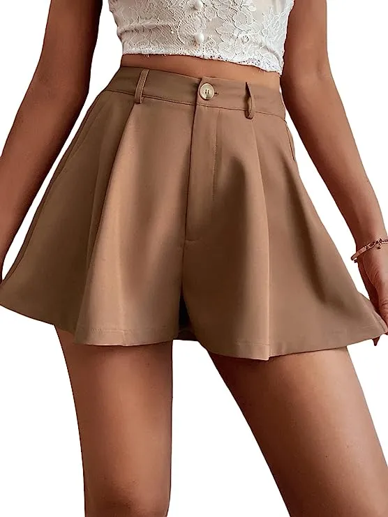 Summer Chic Mocha Brown High Waist Pleated Shorts