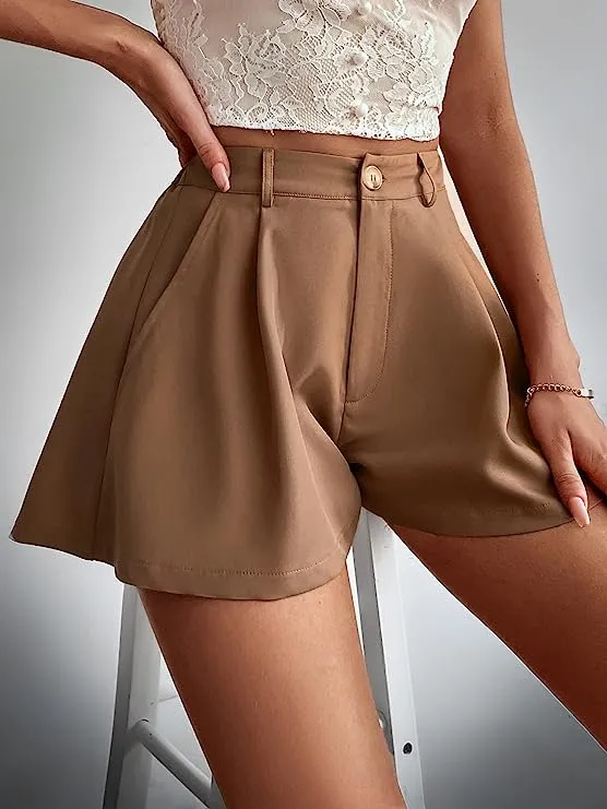 Summer Chic Mocha Brown High Waist Pleated Shorts