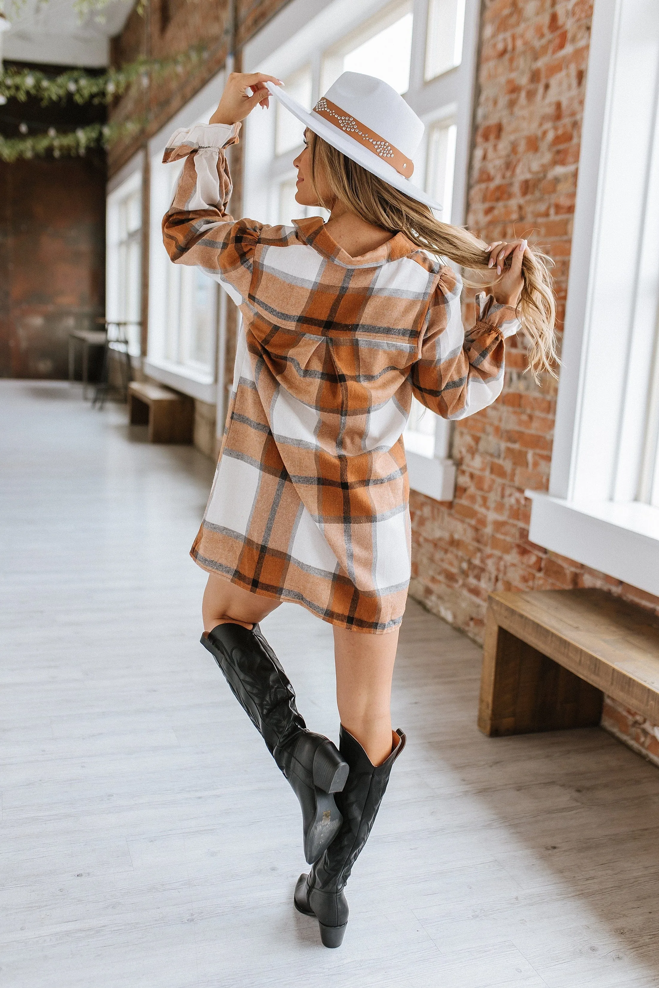 Tilly Plaid Ruffled Sleeve Shirt Dress | DROPSHIP