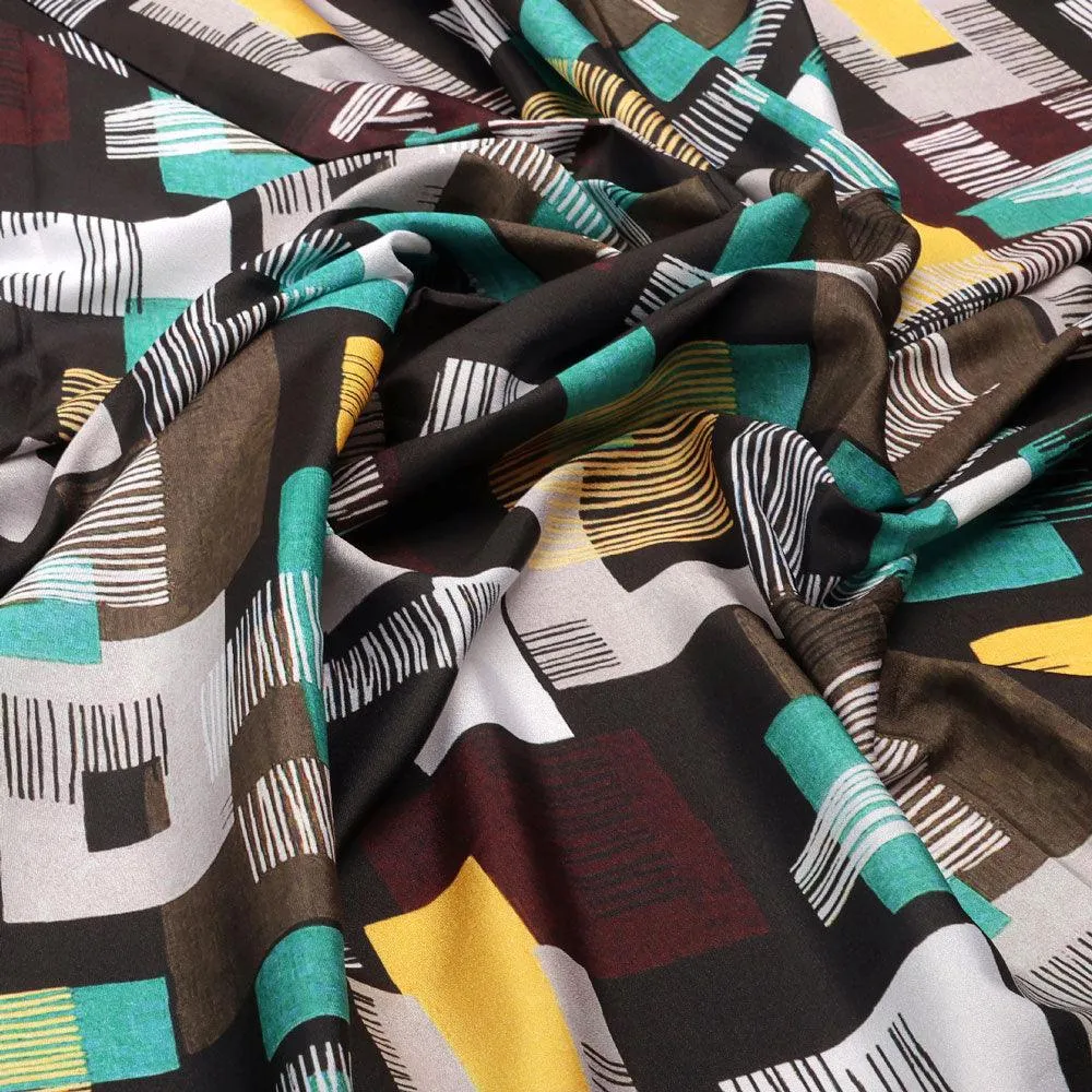 Trendy Colourful Puzzle Decorative Digital Printed Fabric - Silk Crepe