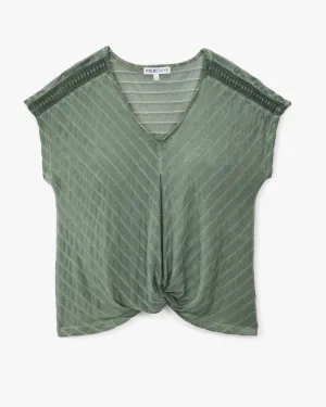 Vanessa Twist-Front Top | Forest Green / White