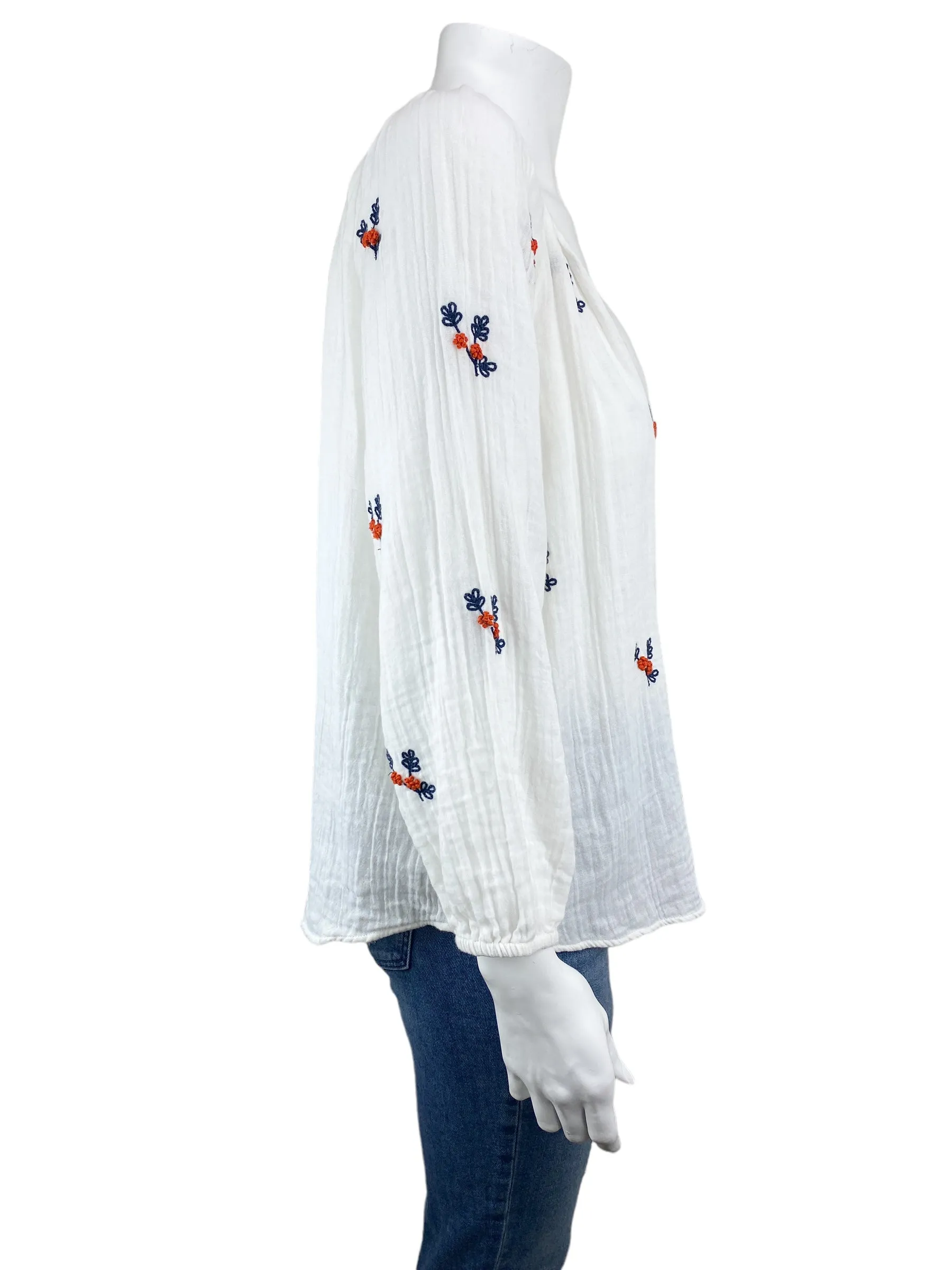 Velvet by Graham & Spencer Women's Embroidered Gauze Top White Size M