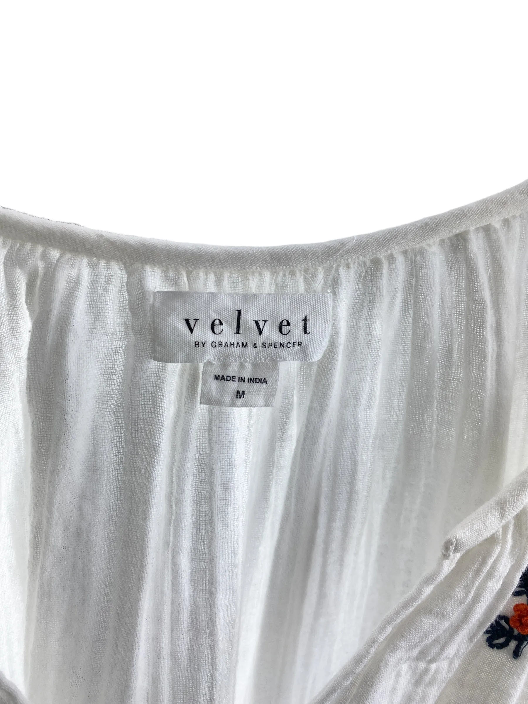 Velvet by Graham & Spencer Women's Embroidered Gauze Top White Size M