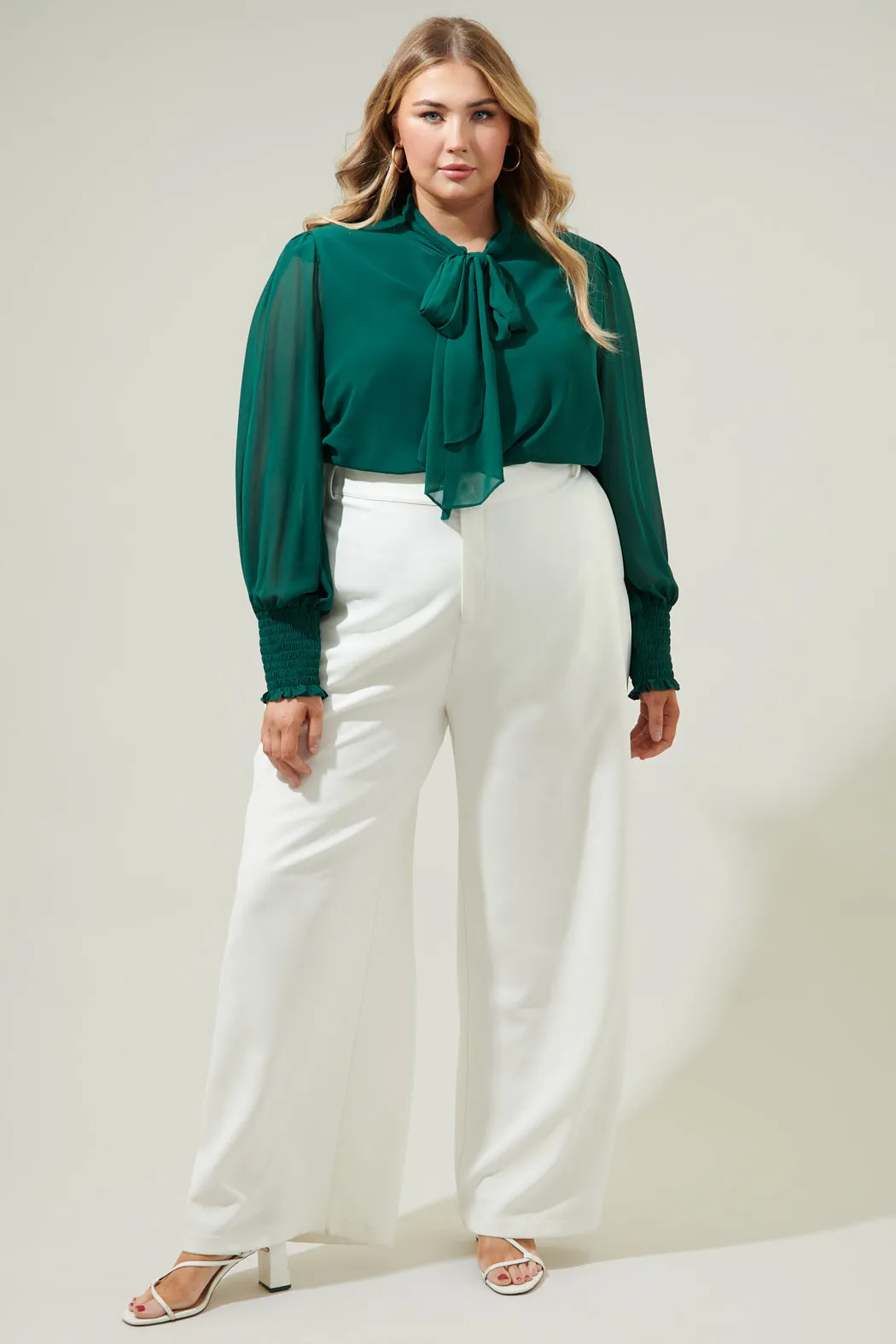 Vicente Tie Neck Long Sleeve Blouse Curve