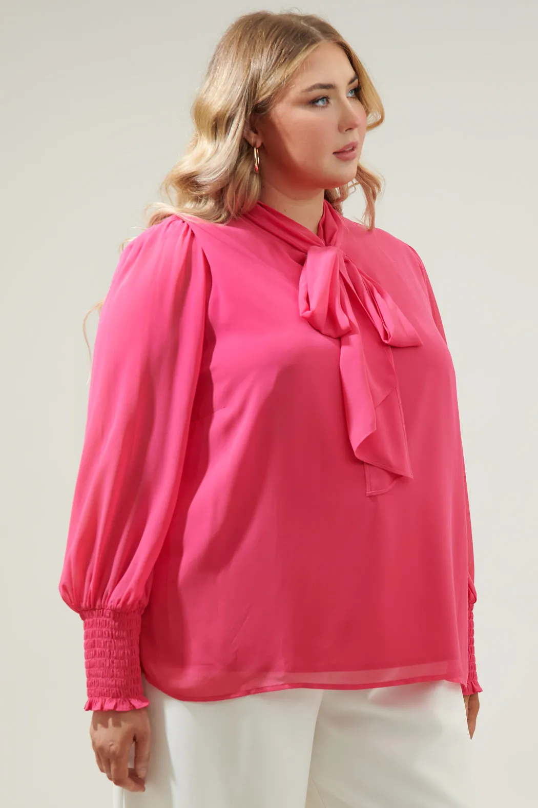 Vicente Tie Neck Long Sleeve Blouse Curve
